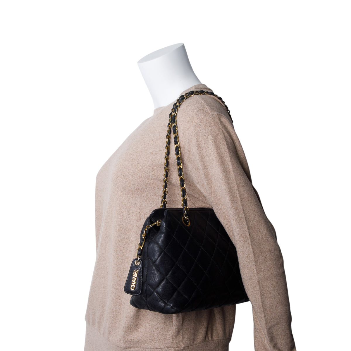 Chanel Black Caviar Quilted Shopping Tote