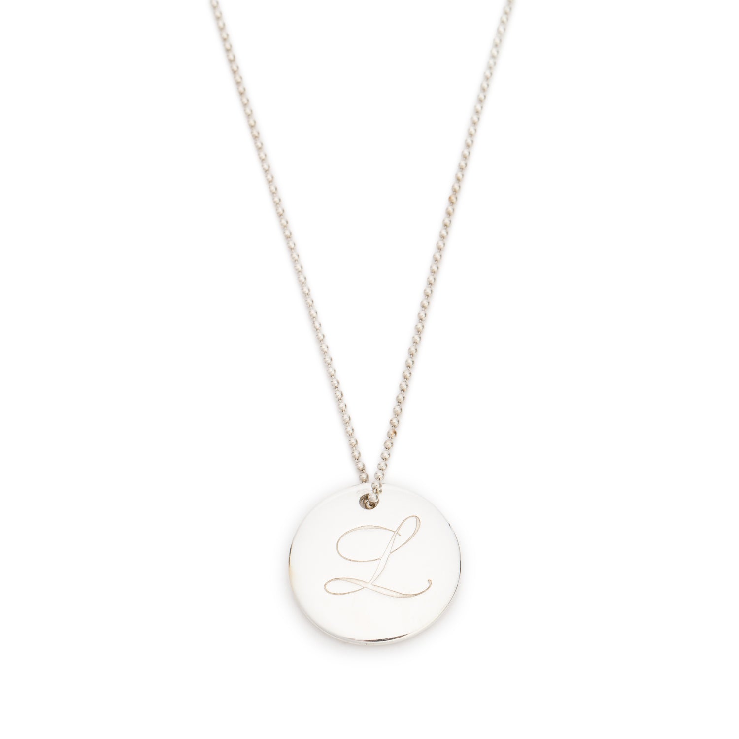 Tiffany & Co. Sterling Silver Notes Alphabet Letter 'L' Medium Disc Pendant Necklace