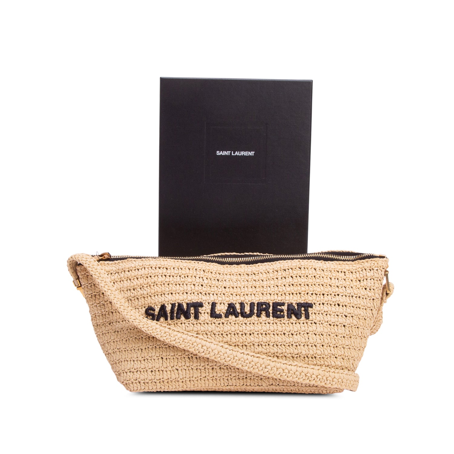 Saint Laurent 2022 Raffia Crossbody Shoulder Bag w/ Box