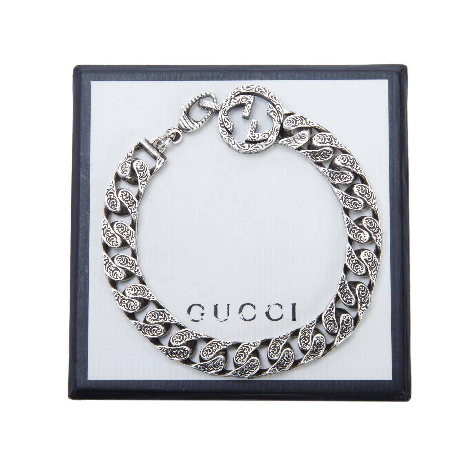 Gucci Sterling Silver Interlocking Chain Bracelet w/ Box