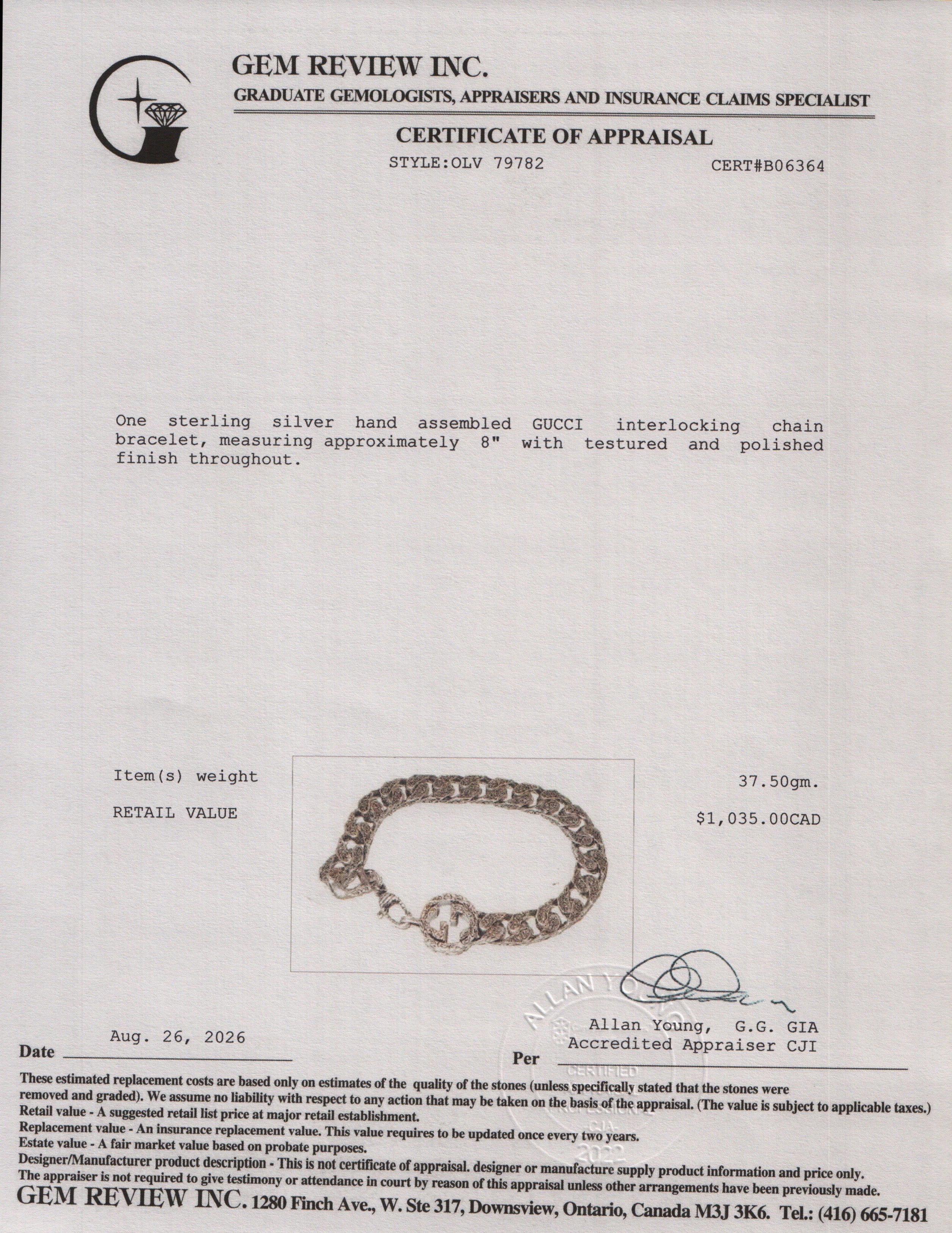 Gucci Sterling Silver Interlocking Chain Bracelet w/ Box
