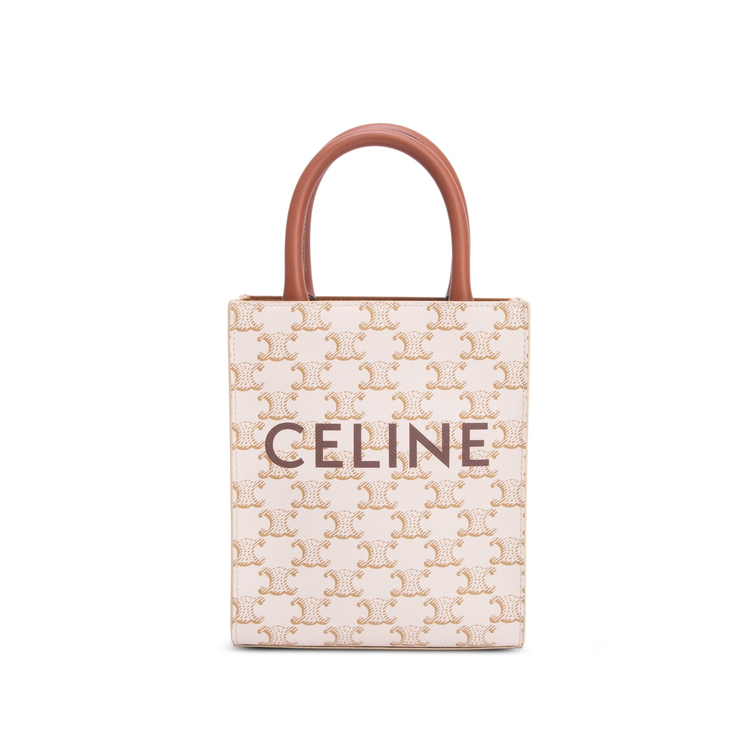 Celine 2022 White Triomphe Canvas Calfskin Mini Vertical Cabas w/ Strap