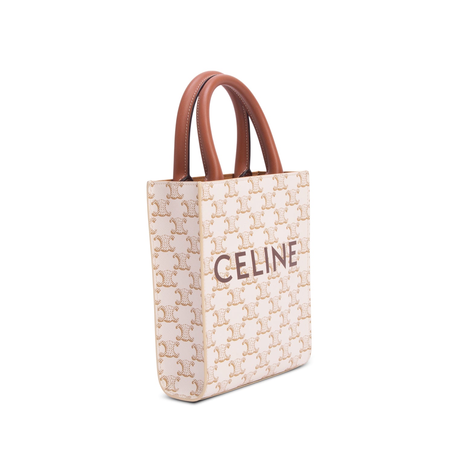 Celine 2022 White Triomphe Canvas Calfskin Mini Vertical Cabas w/ Strap
