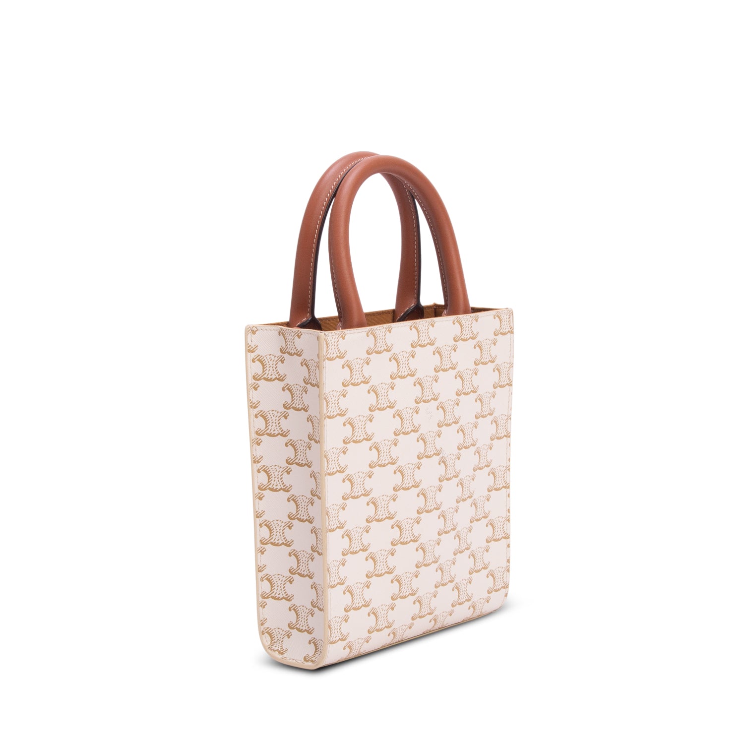 Celine 2022 White Triomphe Canvas Calfskin Mini Vertical Cabas w/ Strap