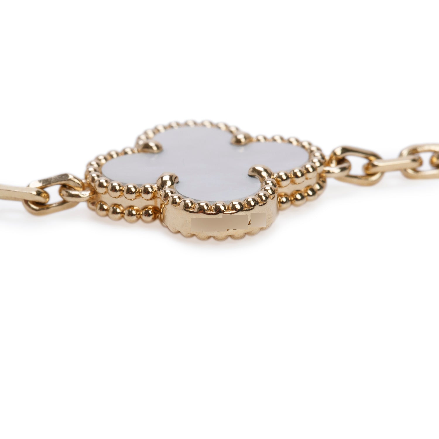 Van Cleef & Arpels 2024 18k Yellow Gold Vintage Alhambra 5 Motif Mother of Pearl Bracelet w/ Box, Receipt & Certificate