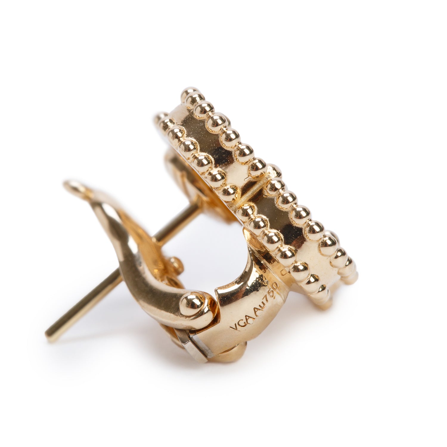 Van Cleef & Arpels 2025 18k Yellow Gold Vintage Alhambra Mother of Pearl Stud Earrings w/ Box, Receipt & Certificate