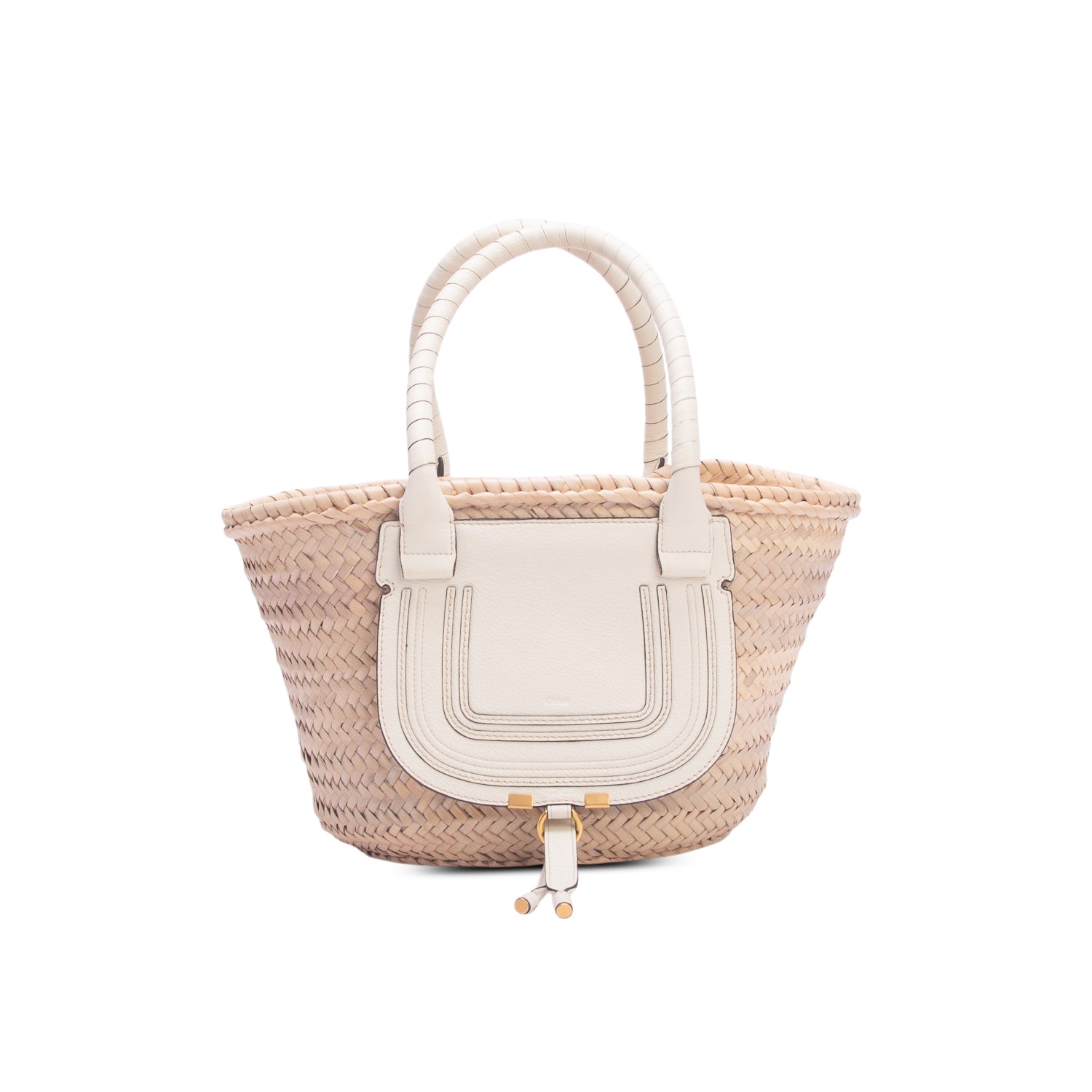 Chloe 2020 White Raffia Grain Calfskin Medium Marcie Basket Bag w/ Authenticity Card