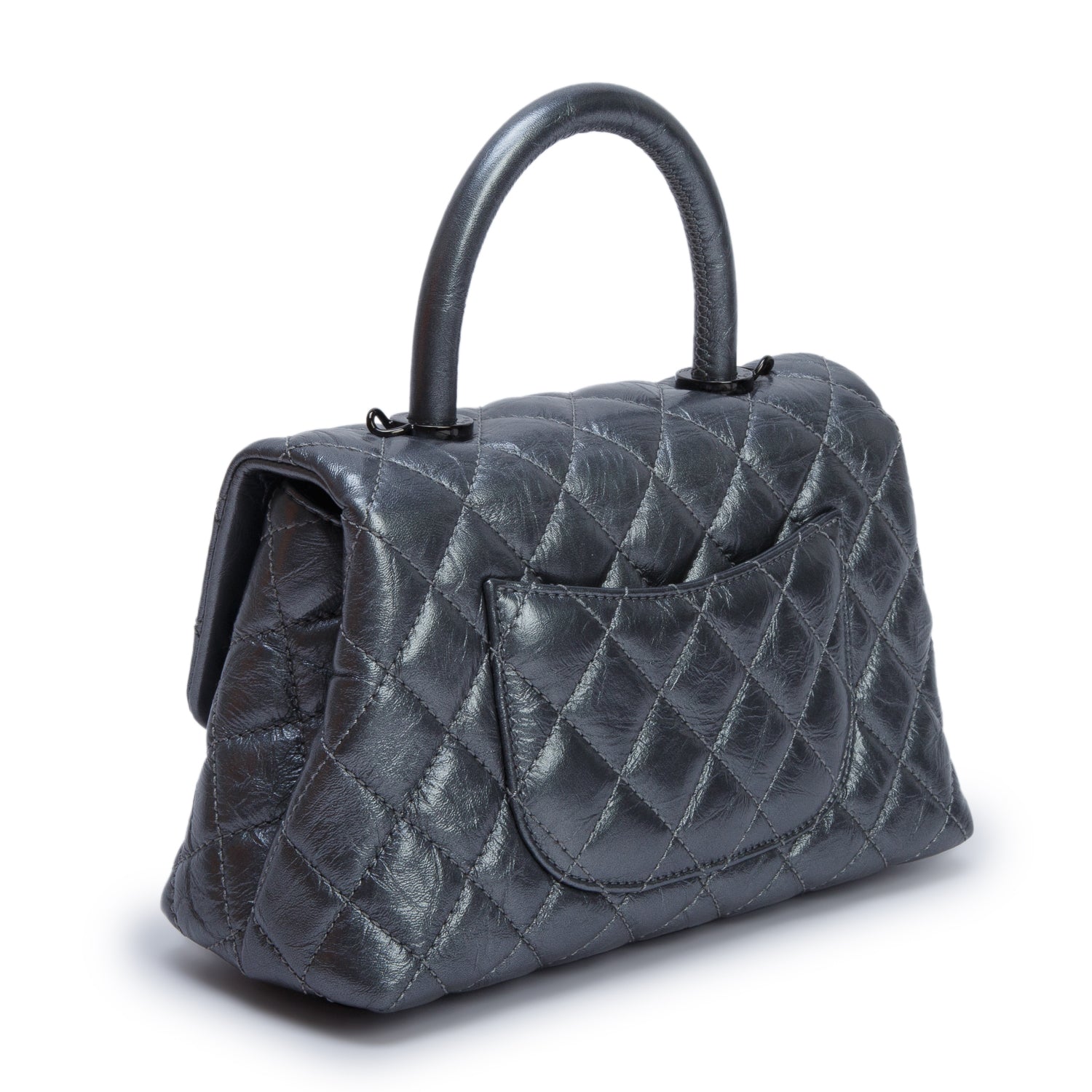 Chanel Grey Metallic Aged Calfskin Quilted Mini Coco Handle Flap