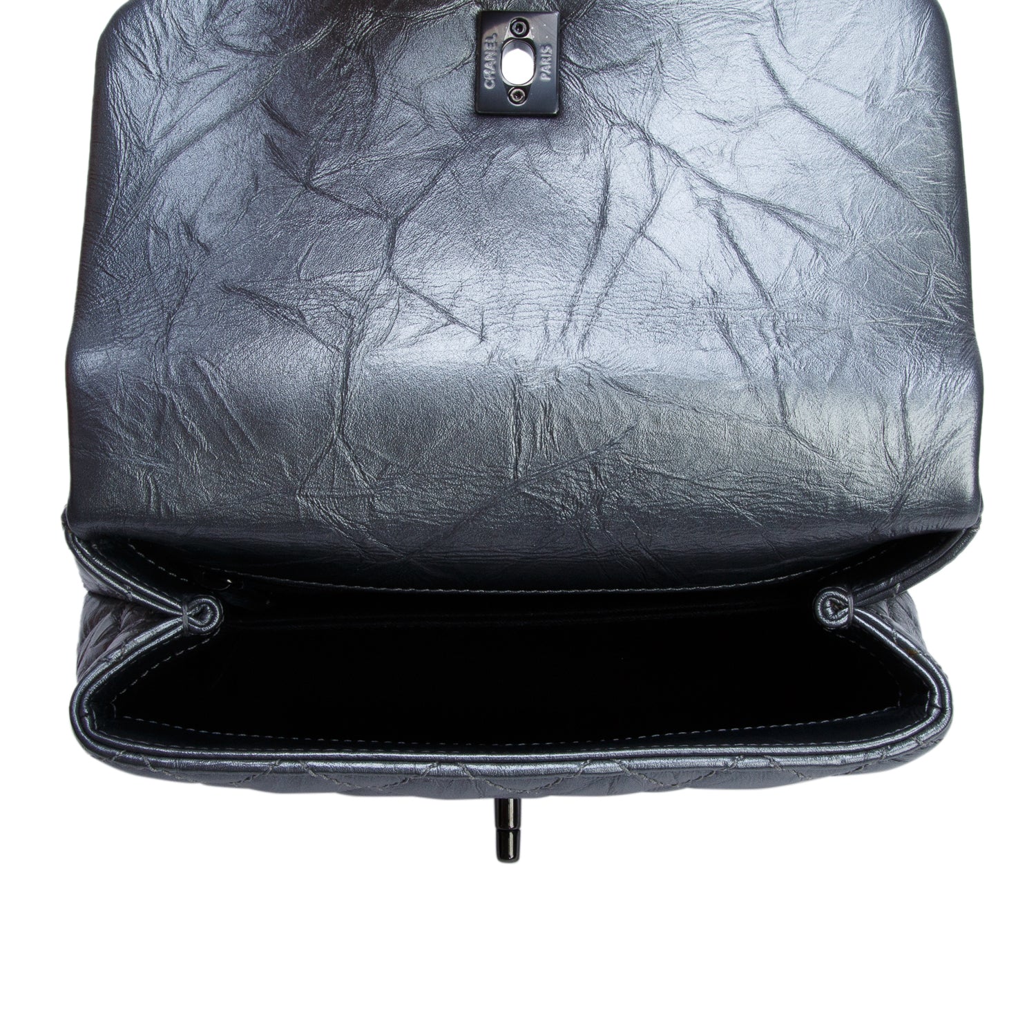 Chanel Grey Metallic Aged Calfskin Quilted Mini Coco Handle Flap