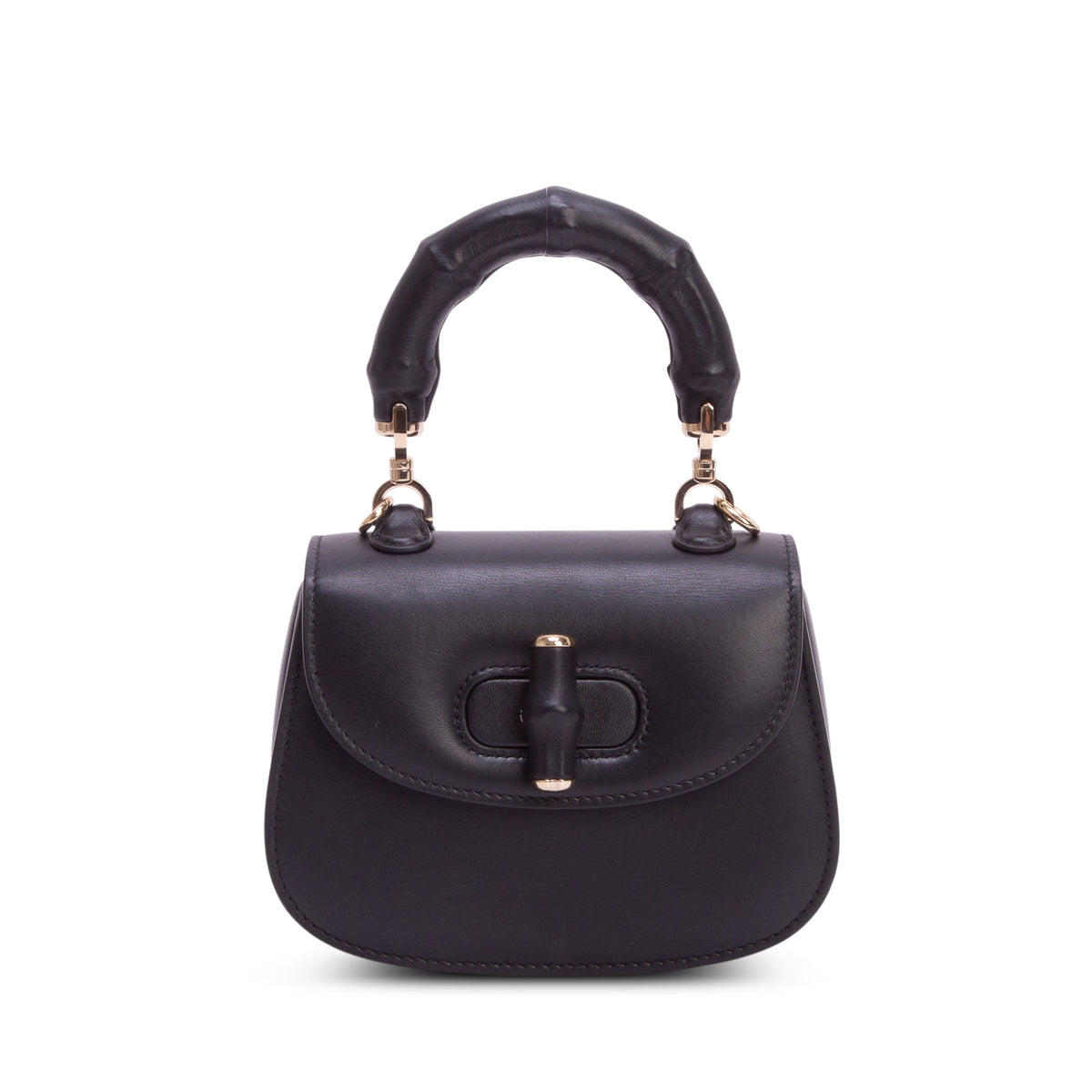 Gucci Black Boarded Dyana Lux Calfskin Web Monochrome Mini Bamboo 1947 Top Handle Bag w/ Strap