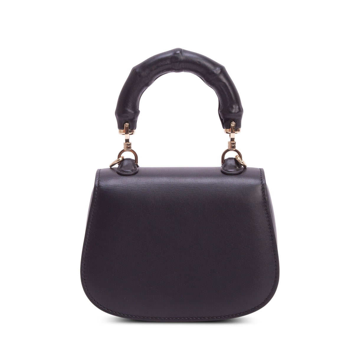 Gucci Black Boarded Dyana Lux Calfskin Web Monochrome Mini Bamboo 1947 Top Handle Bag w/ Strap