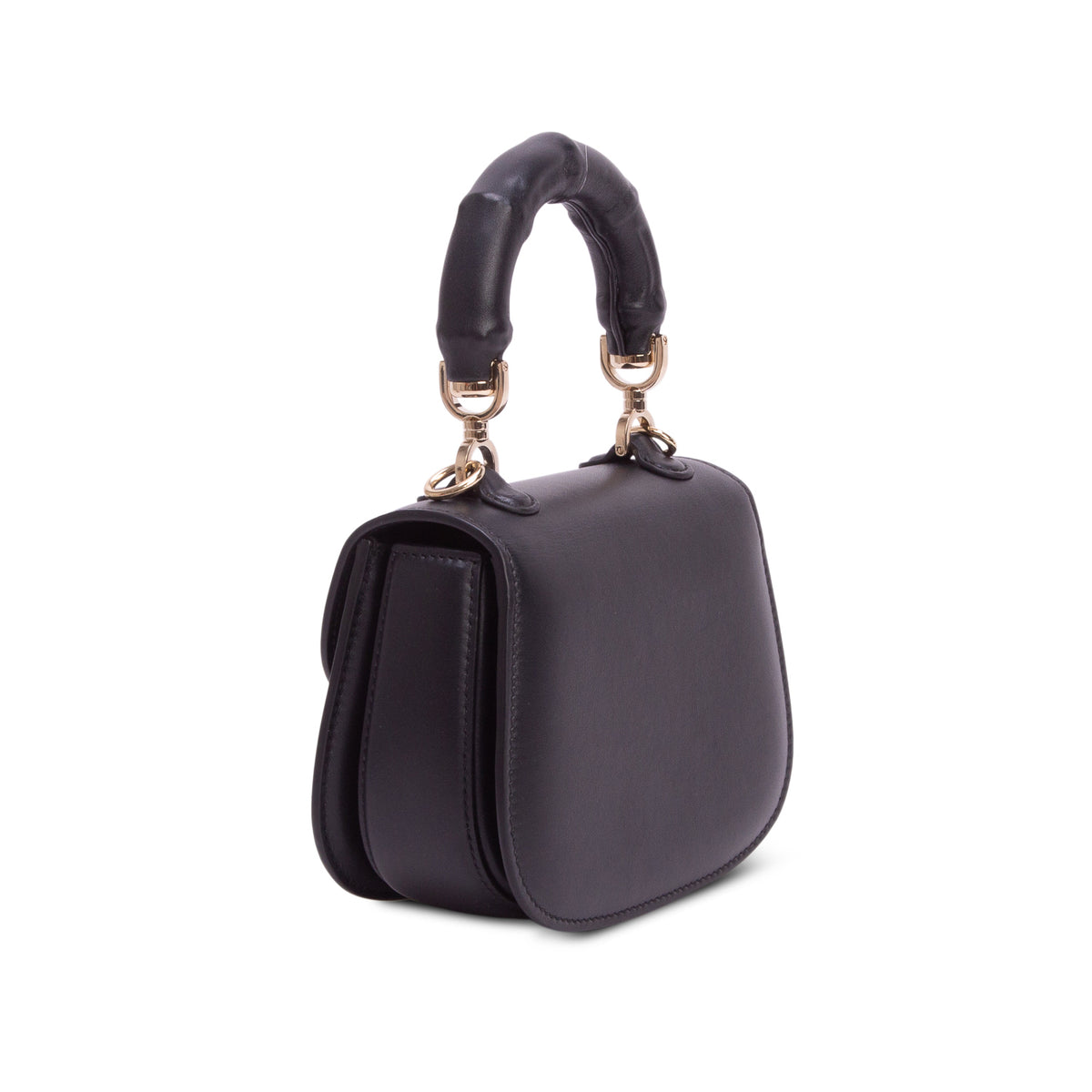Gucci Black Boarded Dyana Lux Calfskin Web Monochrome Mini Bamboo 1947 Top Handle Bag w/ Strap