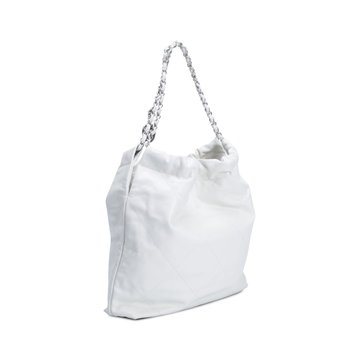 Chanel 2026 White Shiny Calfskin Quilted Large 22 w/ Pouch & Receipt