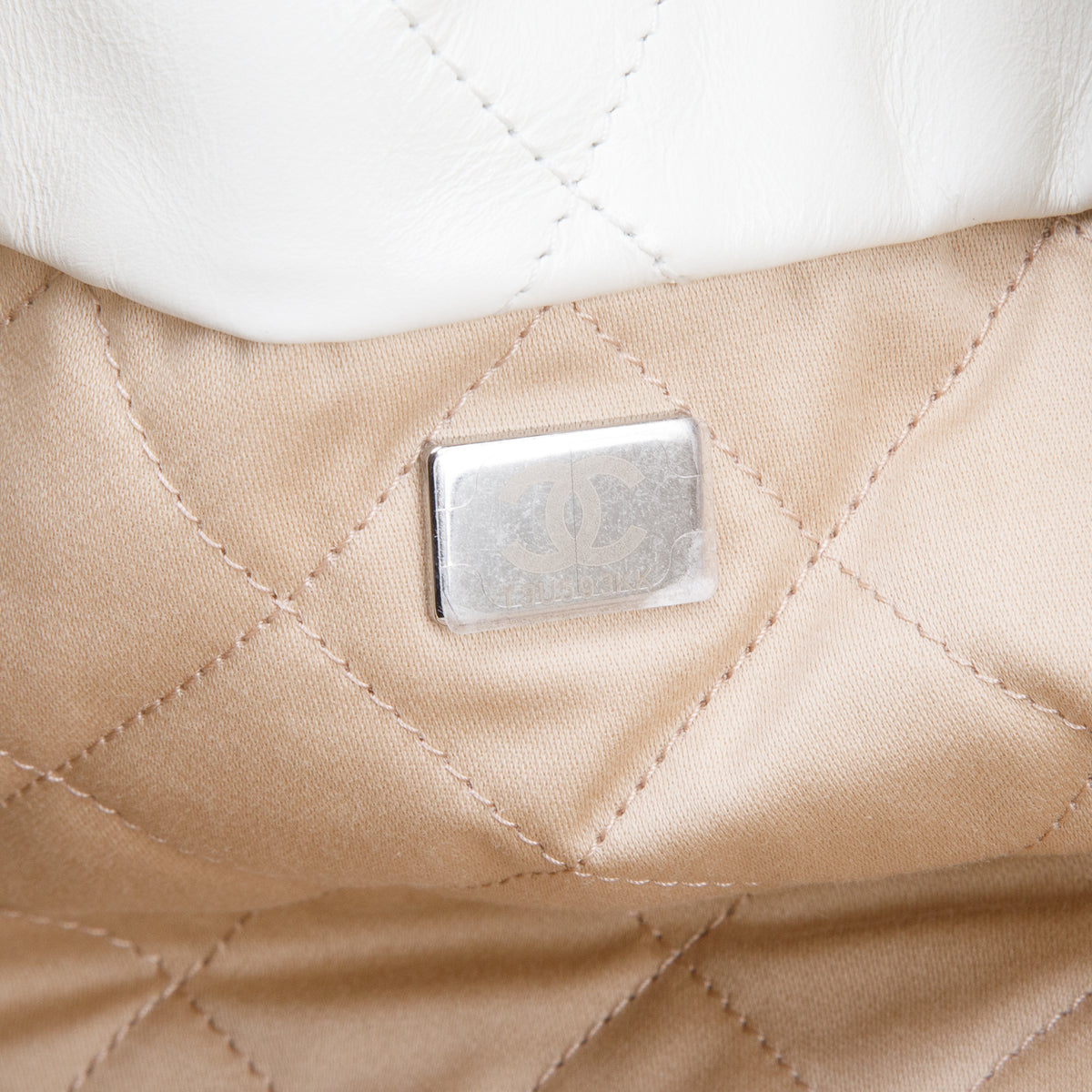 Chanel 2026 White Shiny Calfskin Quilted Large 22 w/ Pouch & Receipt