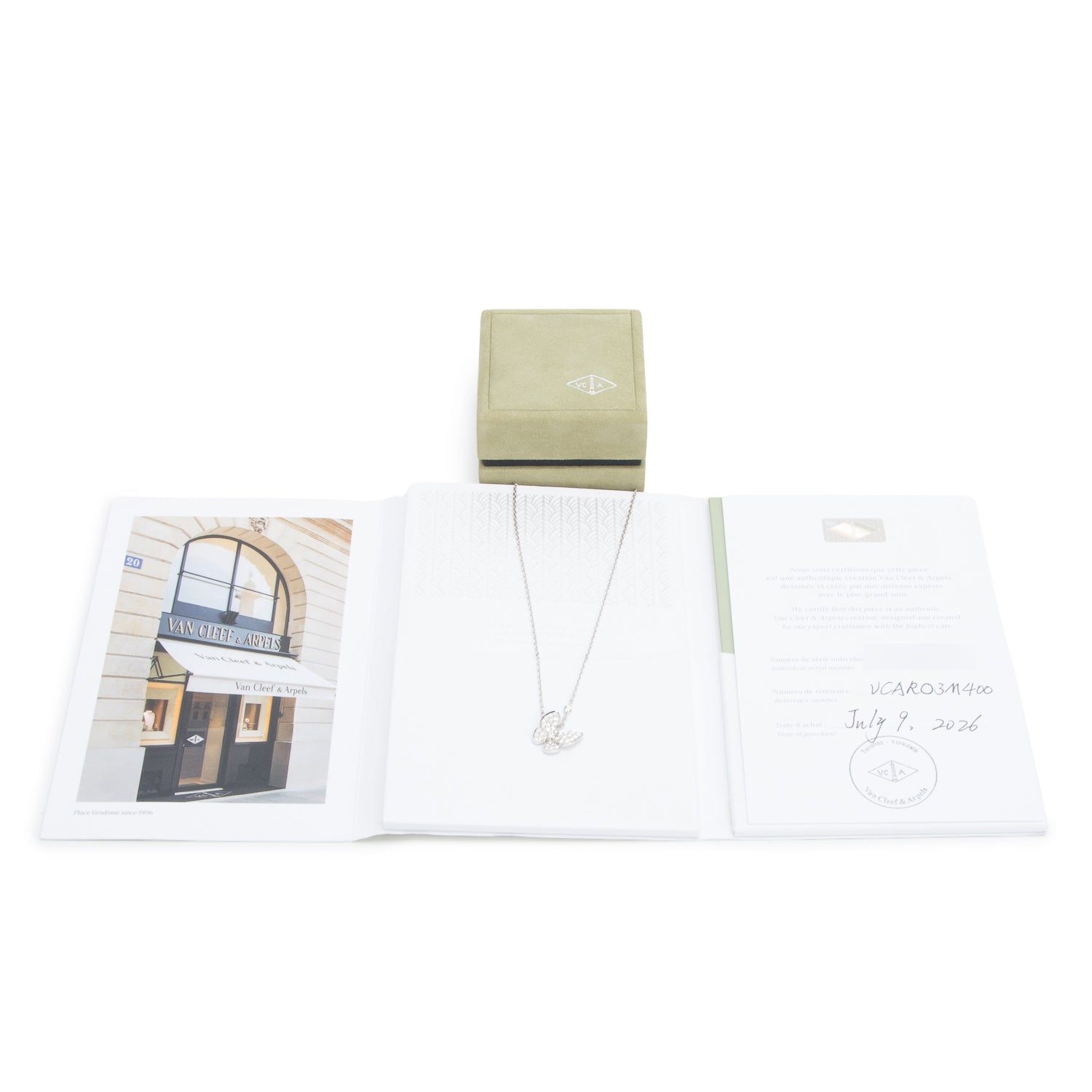 Van Cleef & Arpels 2026 18k White Gold Diamond Two Butterfly Pendant Necklace w/ Box & Certificate