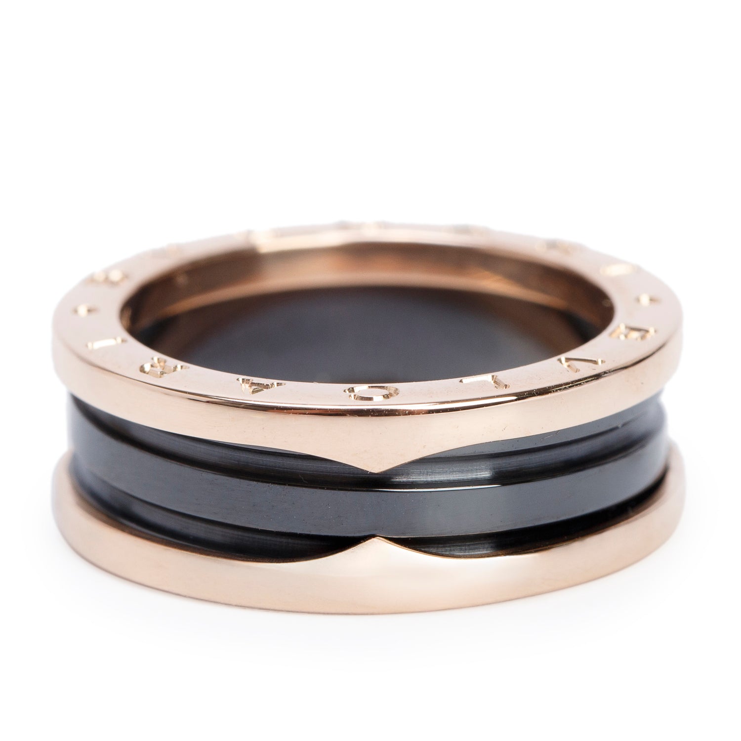 BVLGARI 18k Rose Gold Black Ceramic B.Zero1 Two-Band Ring, Size 59 8.75