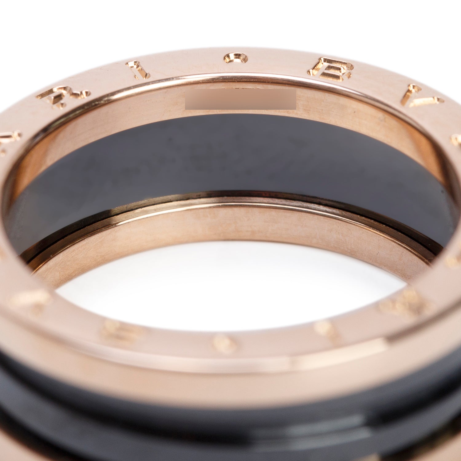 BVLGARI 18k Rose Gold Black Ceramic B.Zero1 Two-Band Ring, Size 59 8.75