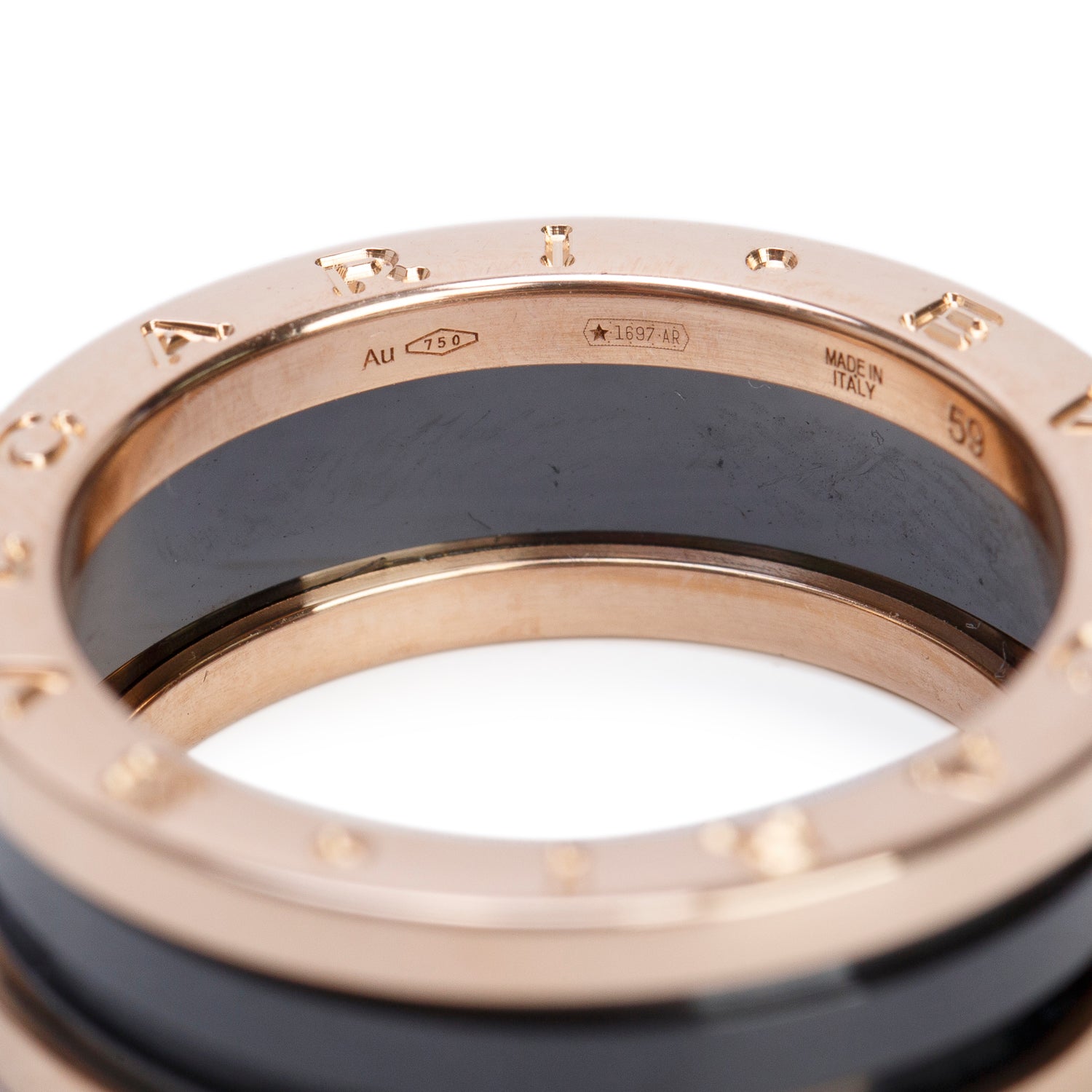 BVLGARI 18k Rose Gold Black Ceramic B.Zero1 Two-Band Ring, Size 59 8.75