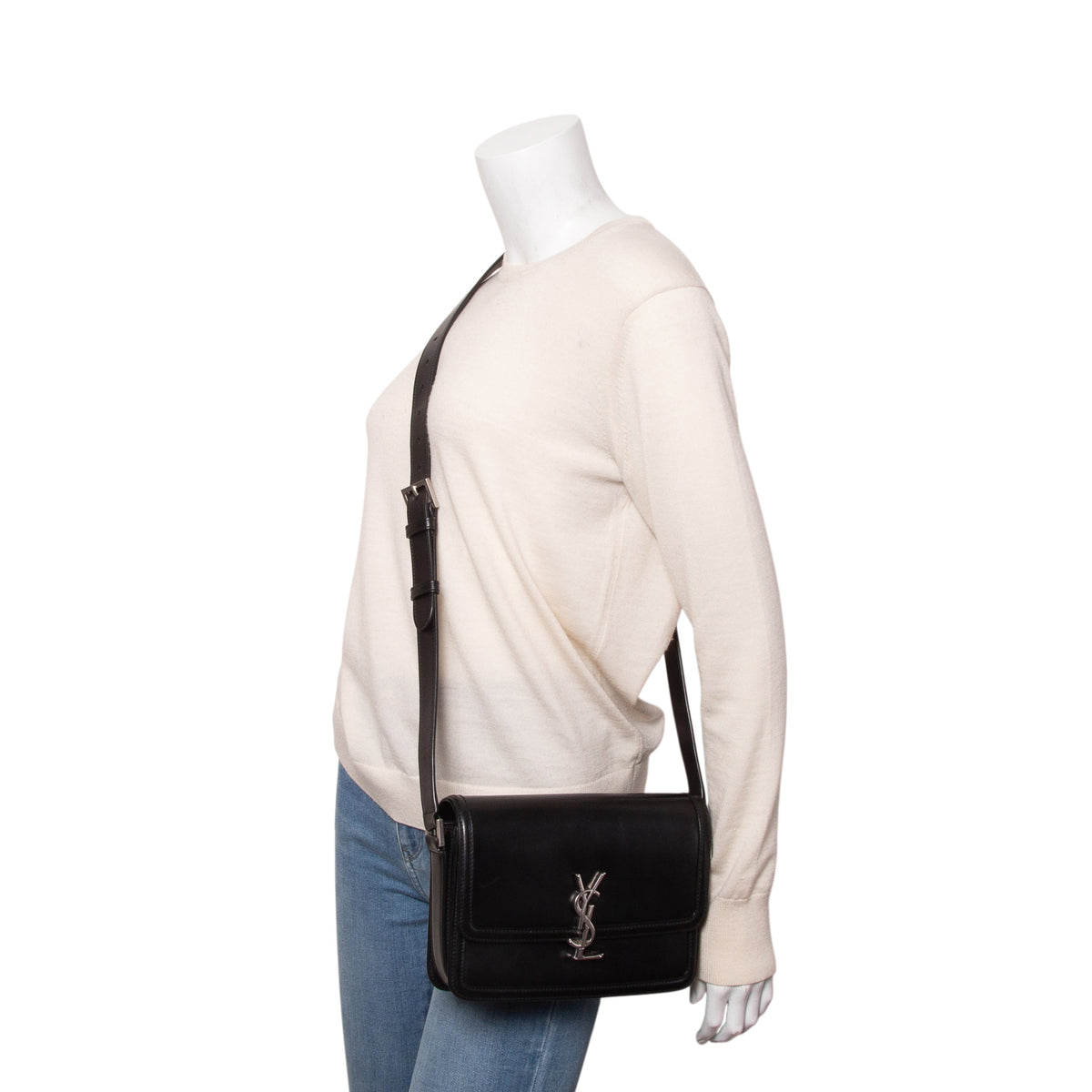 Saint Laurent 2023 Black Box Calfskin Monogram Medium Solferino Satchel