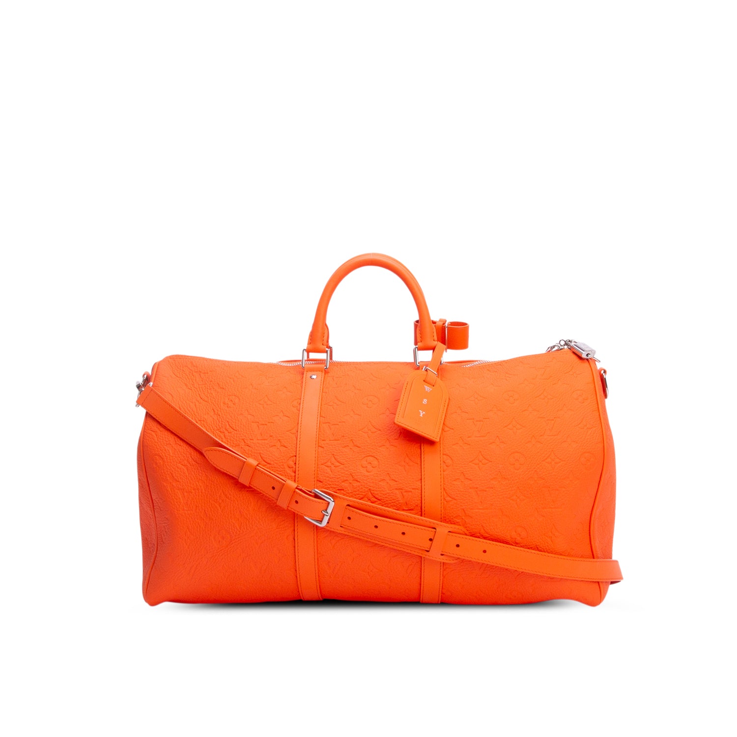 Louis Vuitton Orange Monogram Taurillon Embossed Leather Keepall Bandouliere 50 w/ Strap