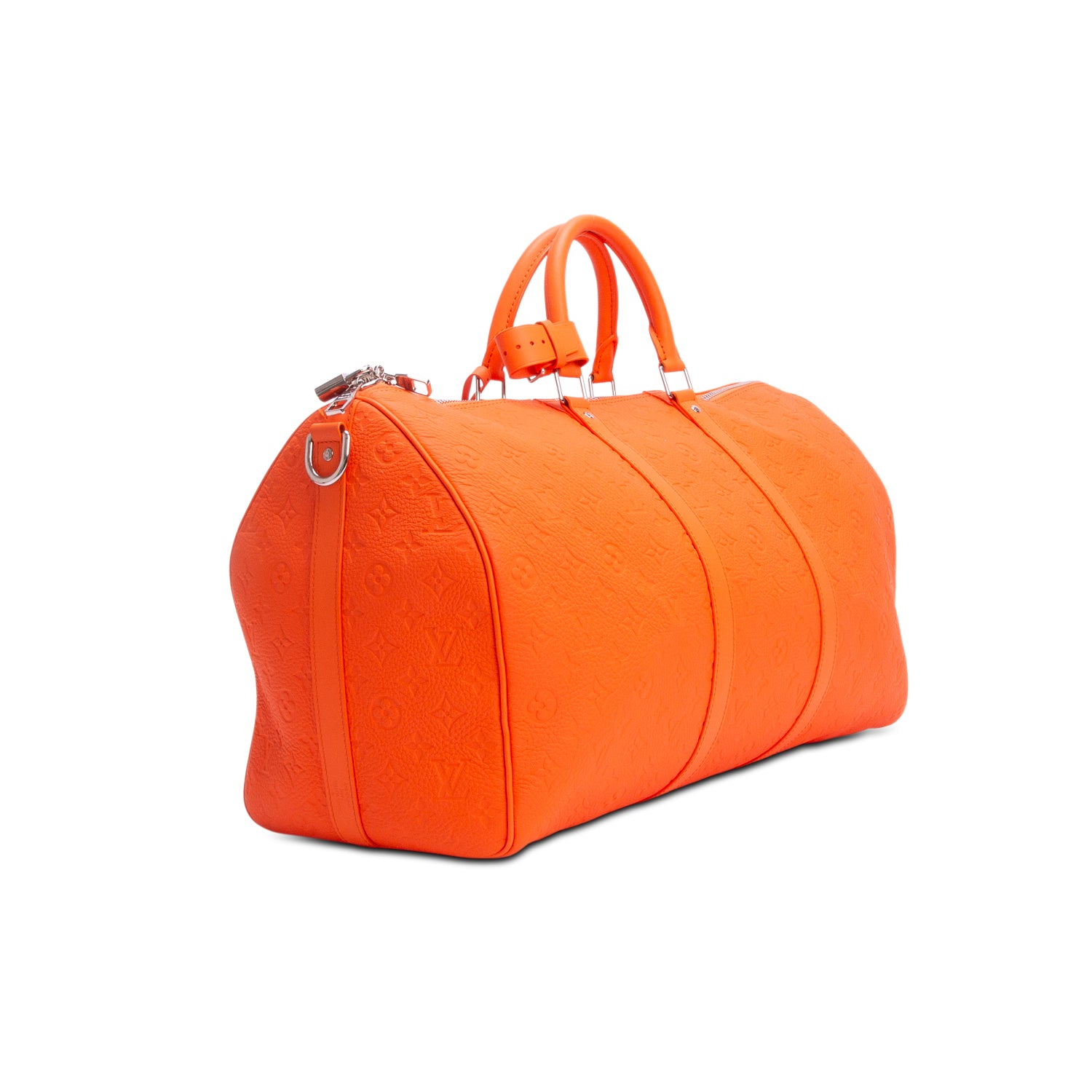Louis Vuitton Orange Monogram Taurillon Embossed Leather Keepall Bandouliere 50 w/ Strap