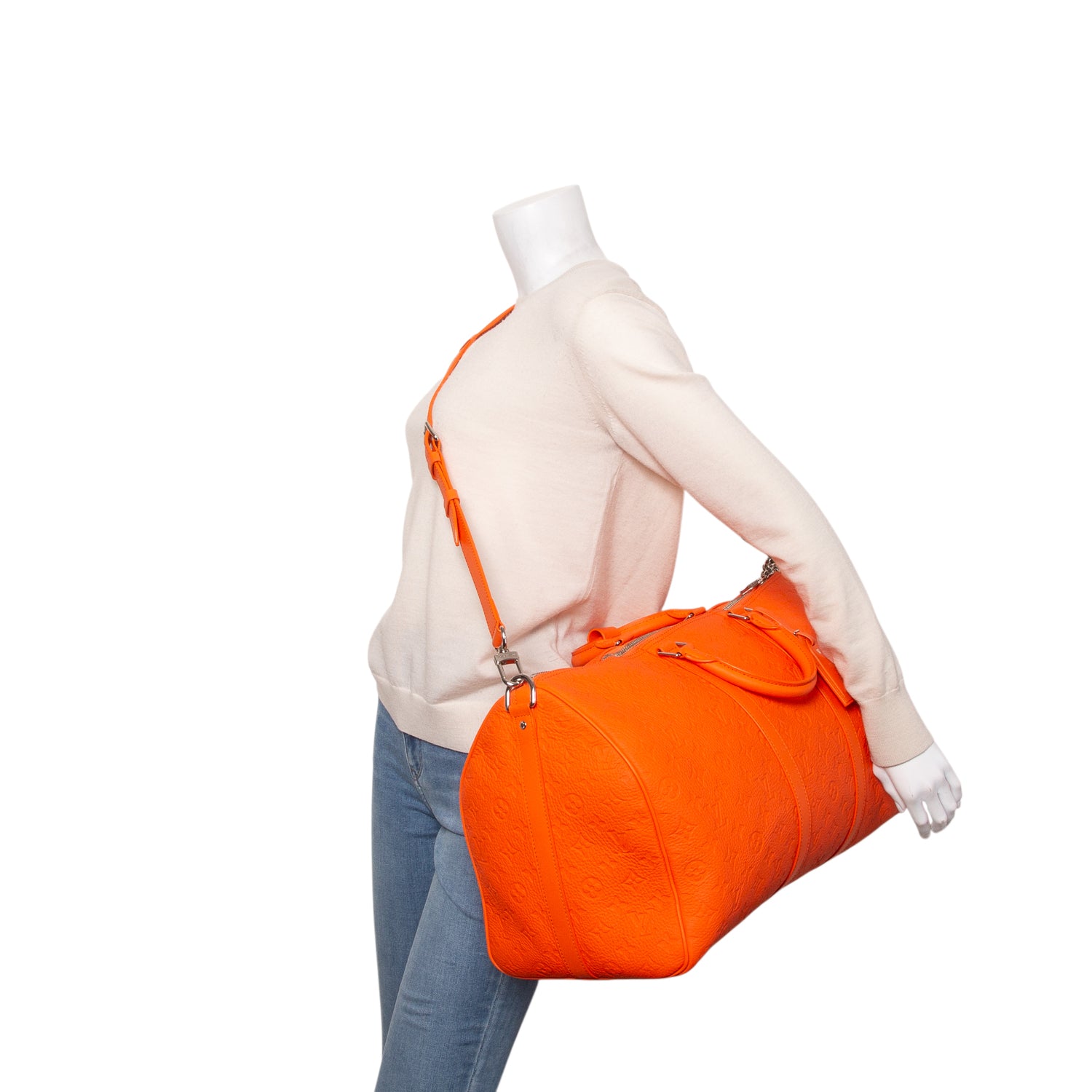 Louis Vuitton Orange Monogram Taurillon Embossed Leather Keepall Bandouliere 50 w/ Strap