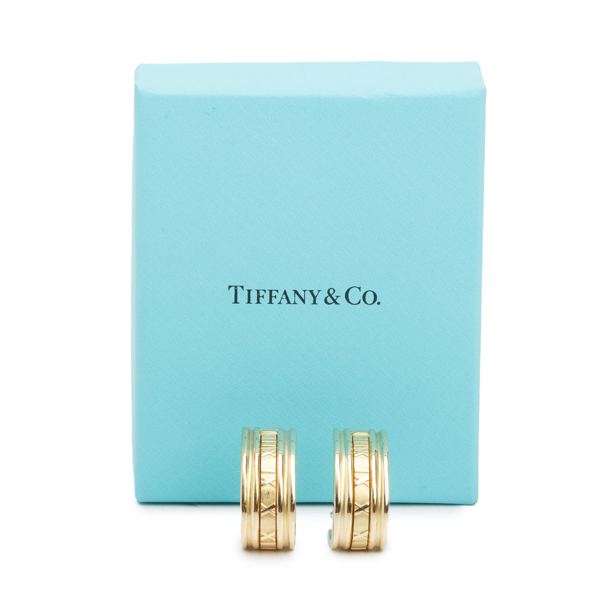 Tiffany & Co. 18k Yellow Gold Atlas Half Hoop Earrings w/ Box