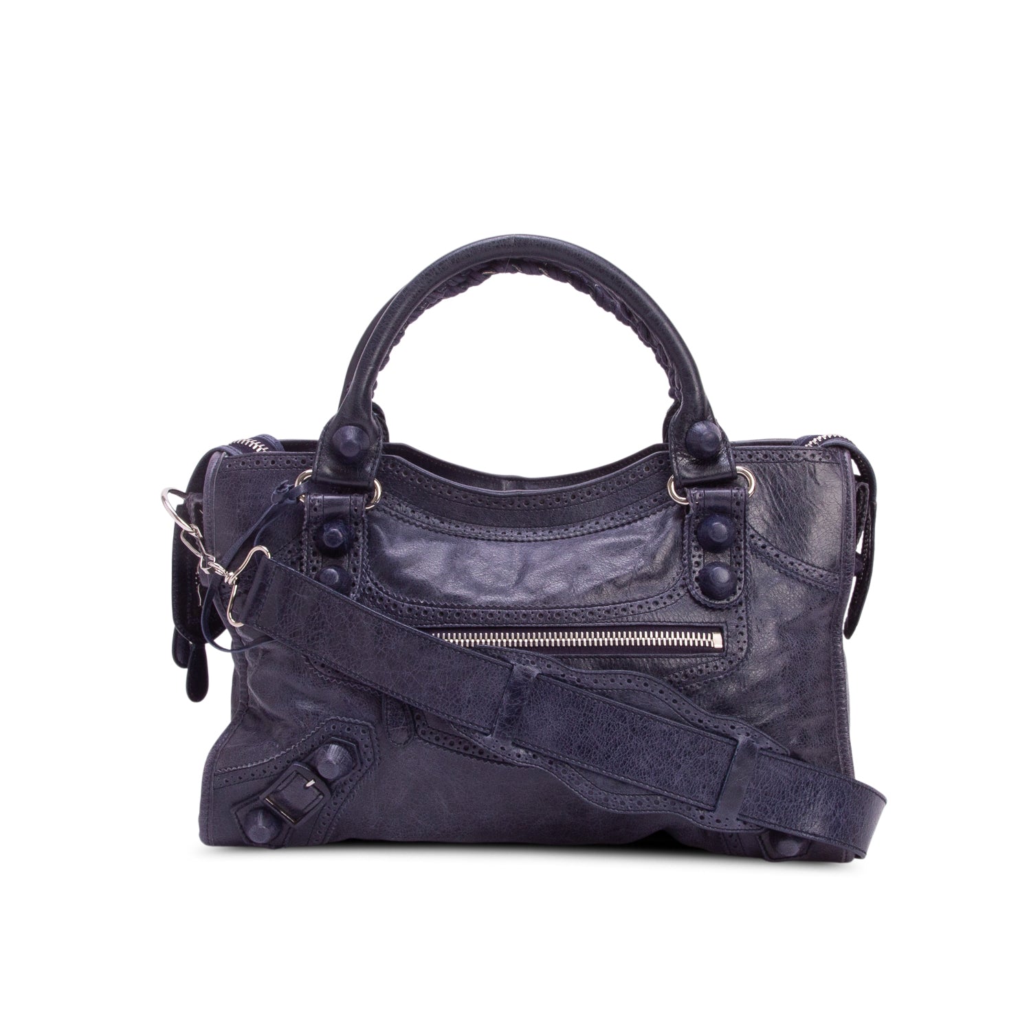 Balenciaga Navy Agneau Giant Broques Covered Hardware City Bag w/ Strap
