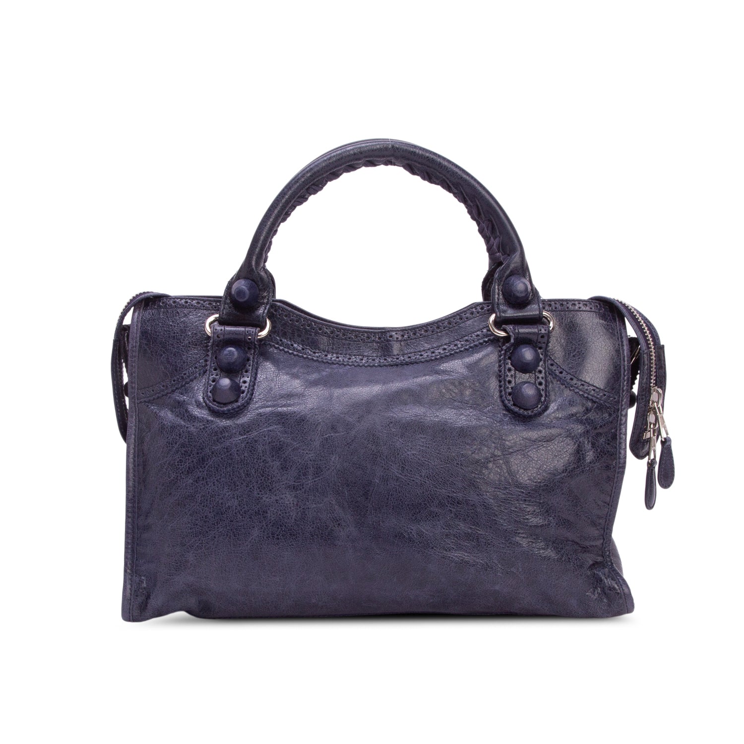 Balenciaga Navy Agneau Giant Broques Covered Hardware City Bag w/ Strap