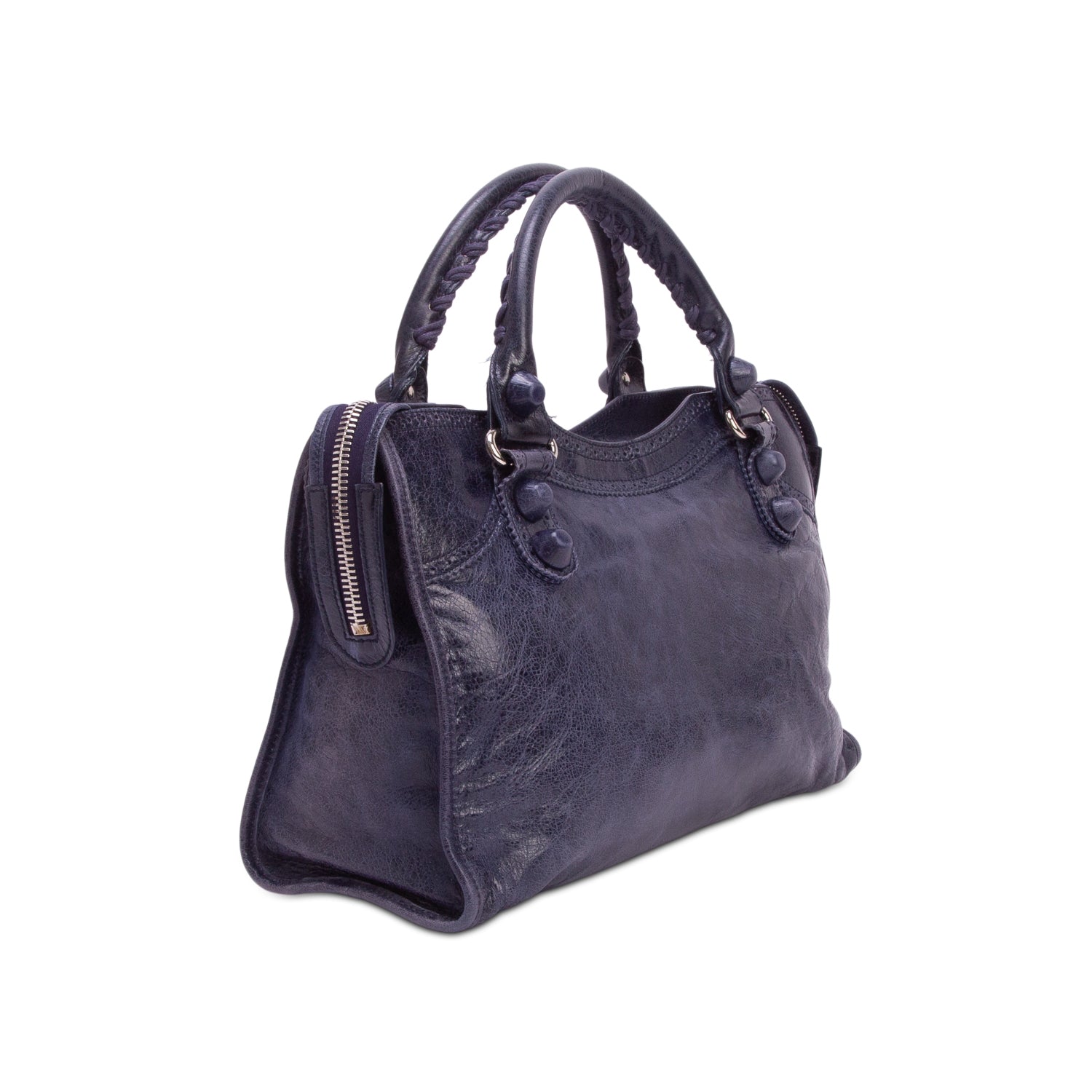 Balenciaga Navy Agneau Giant Broques Covered Hardware City Bag w/ Strap