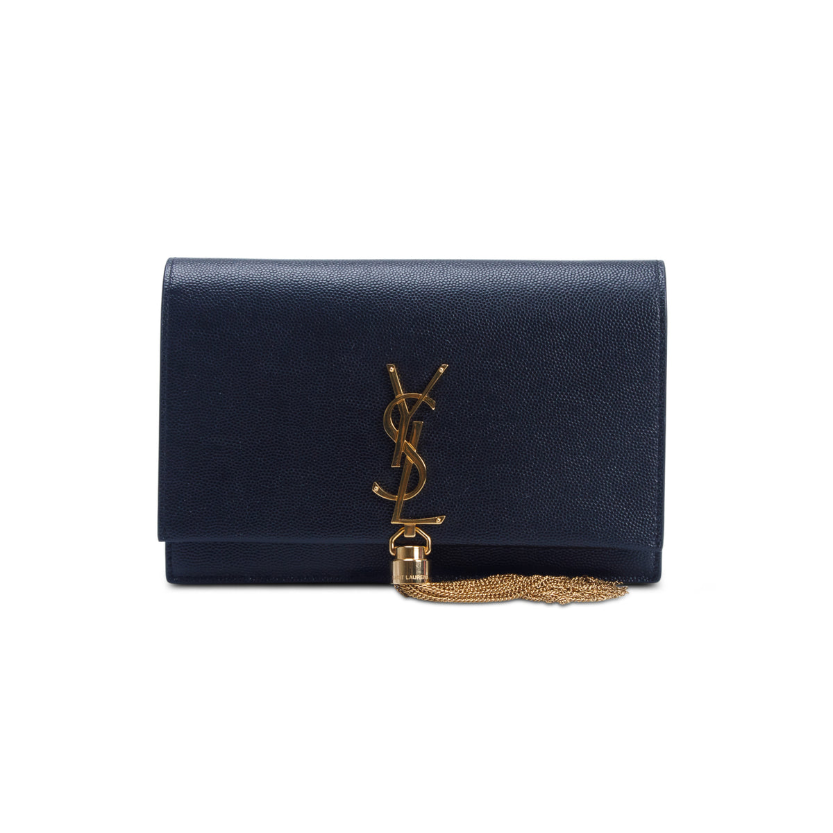 Saint Laurent 2021 Black Grain De Poudre Classic Monogram Kate Tassel Chain Wallet