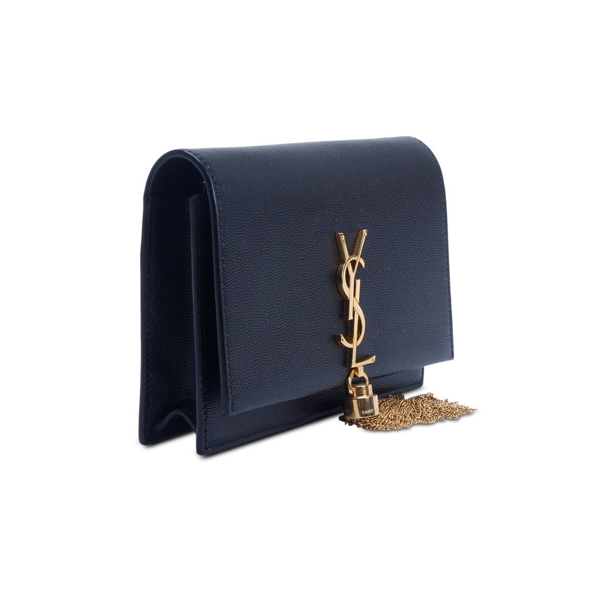 Saint Laurent 2021 Black Grain De Poudre Classic Monogram Kate Tassel Chain Wallet