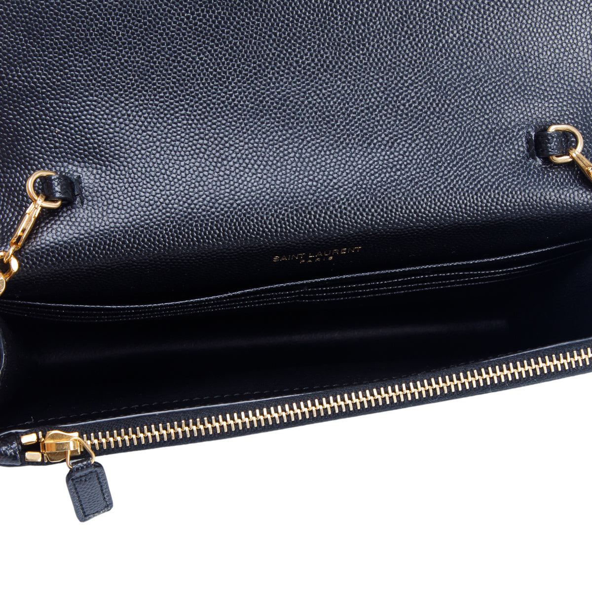 Saint Laurent 2021 Black Grain De Poudre Classic Monogram Kate Tassel Chain Wallet