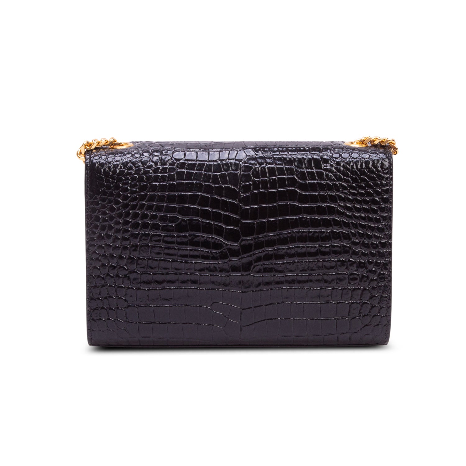 Saint Laurent 2022 Black Croc-Embossed Leather Small Classic Monogram Kate Tassel Chain Bag