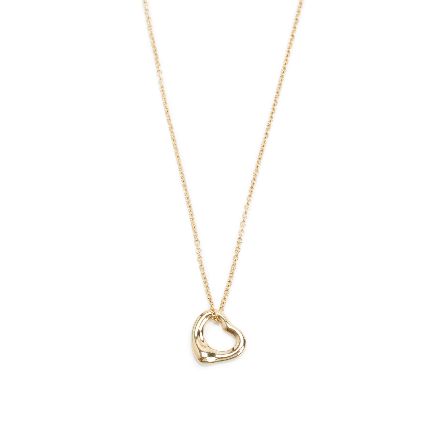 Tiffany & Co. Elsa Peretti 18k Yellow Gold Mini Open Heart Pendant Necklace, 11 MM w/ Box
