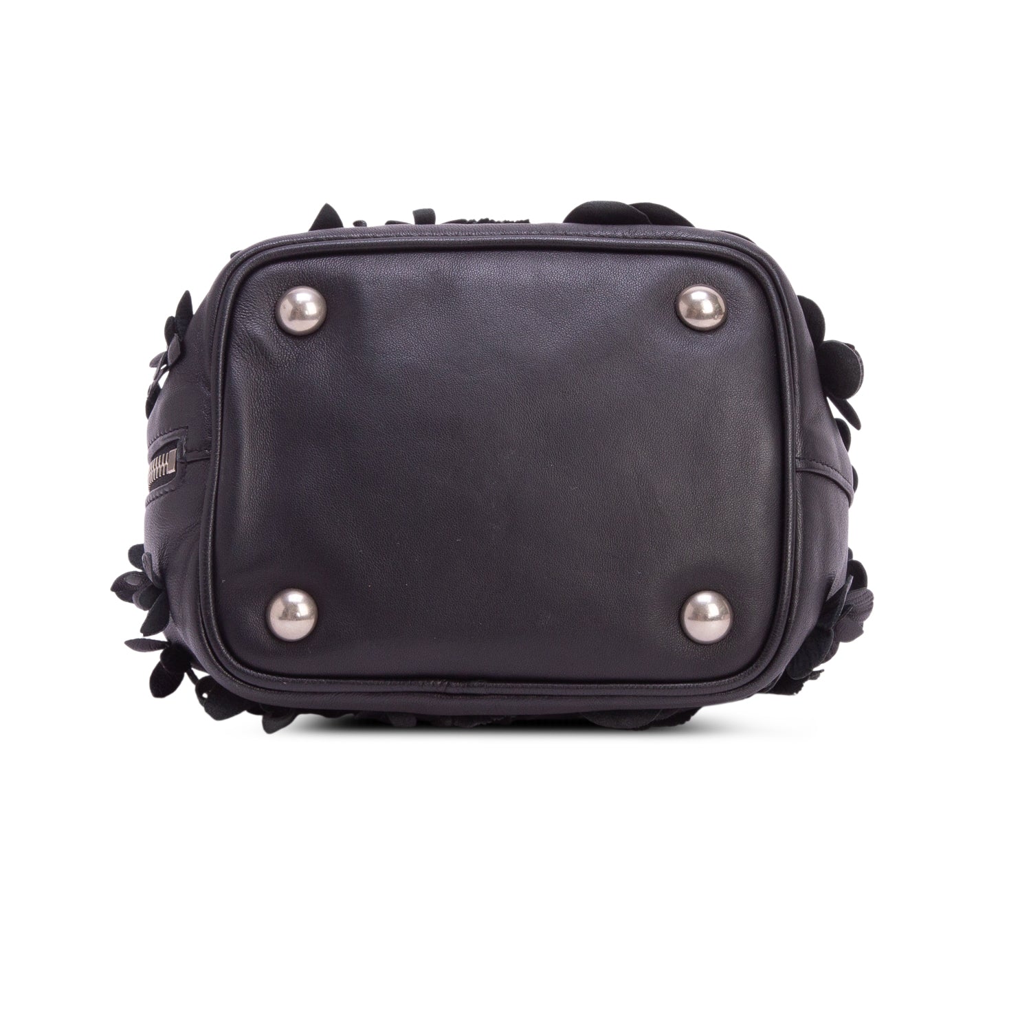 Saint Laurent Black Calfskin Floral Applique Emmanuel BB Bucket Bag