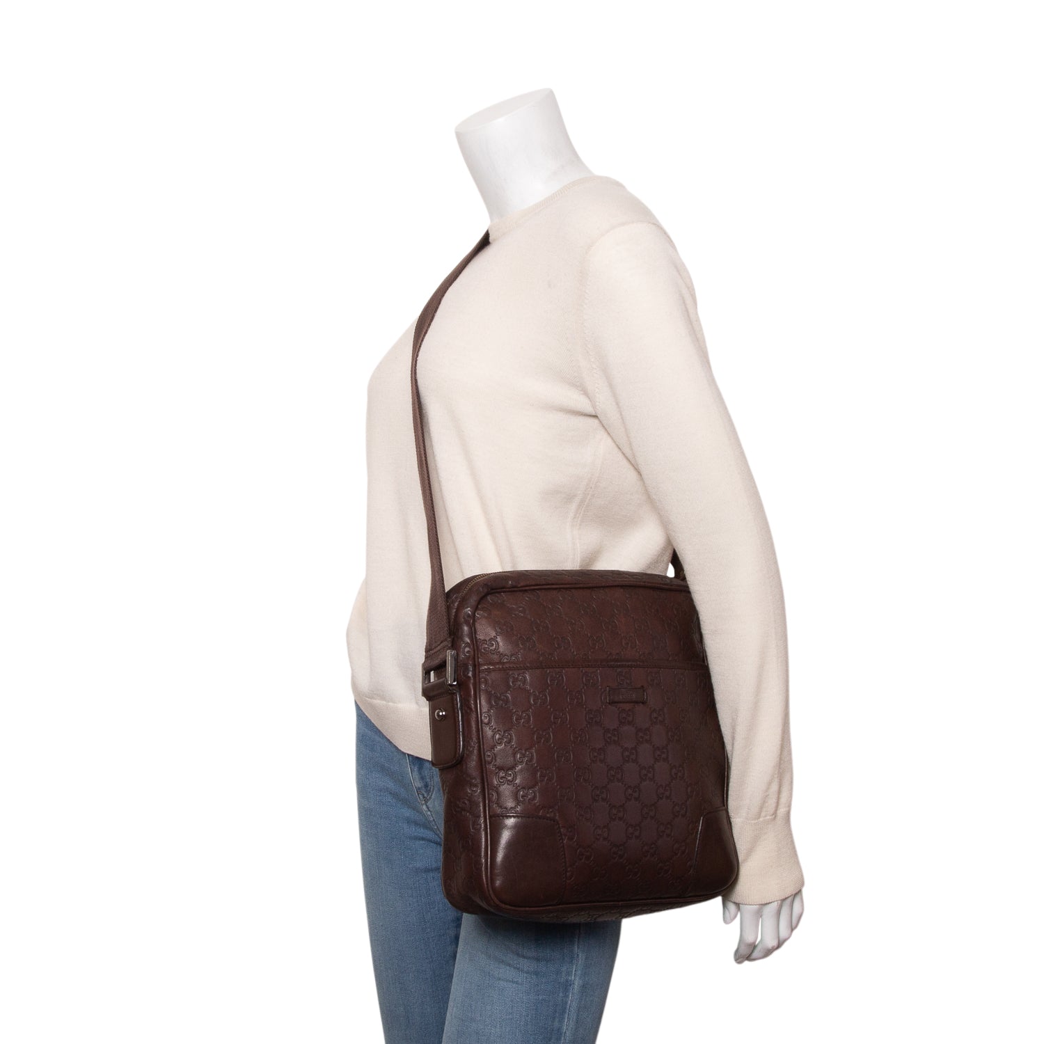 Gucci Brown Calfskin Signature Messenger Bag
