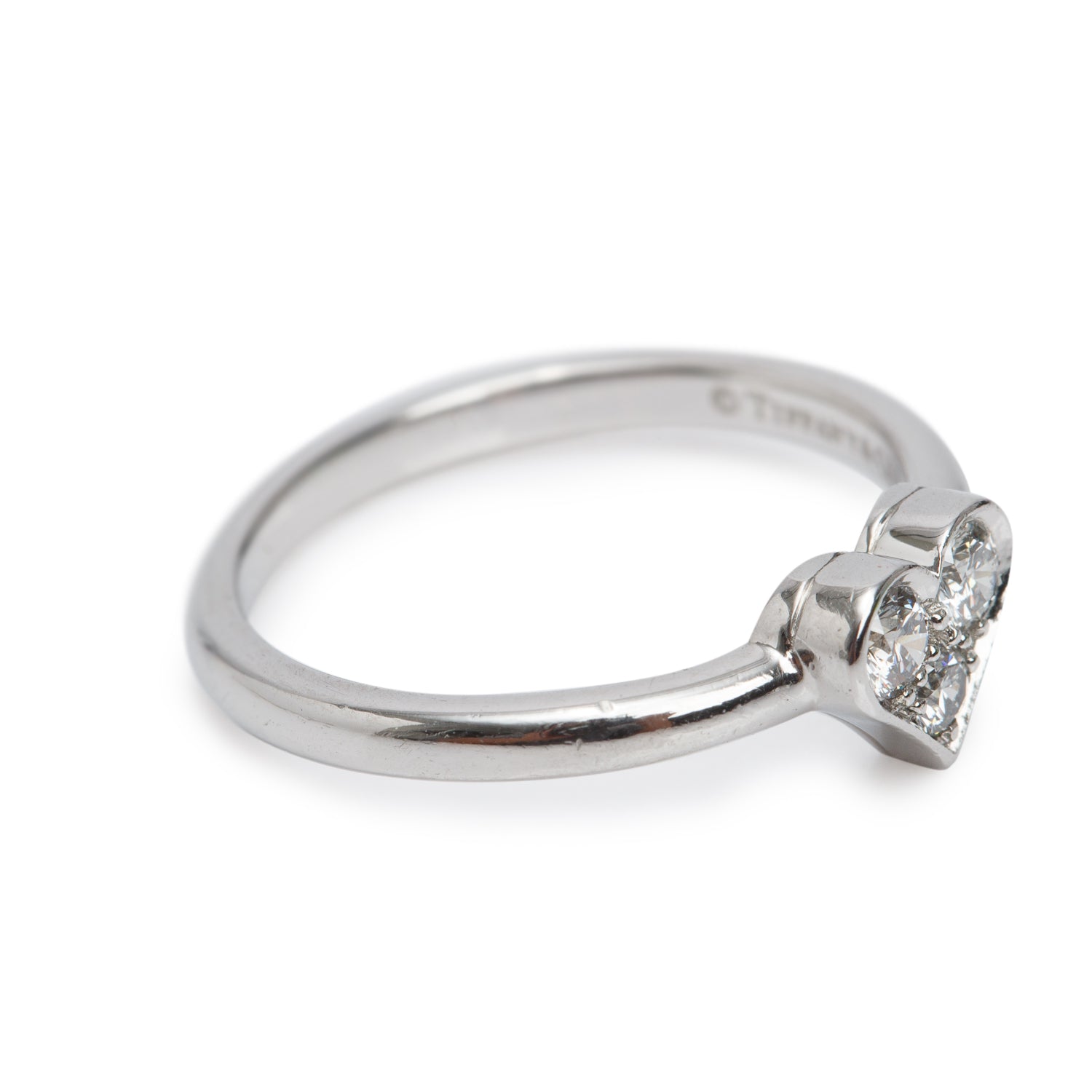 Tiffany & Co. Platinum 3 Diamond Sentimental Heart Ring, Size 5.75 w/ Box