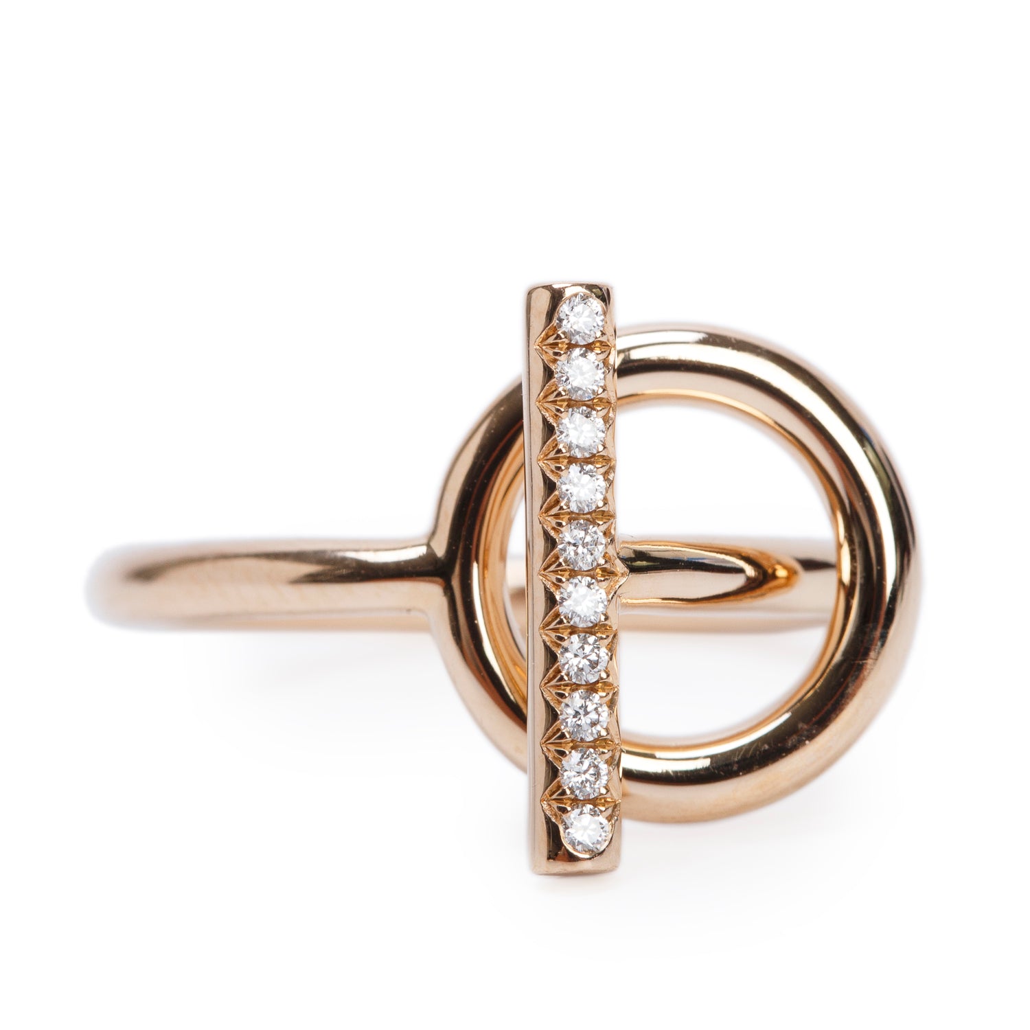 Hermes 18k Rose Gold Diamond Echappee Ring, Small Model, Size 52 6.5 w/ Box