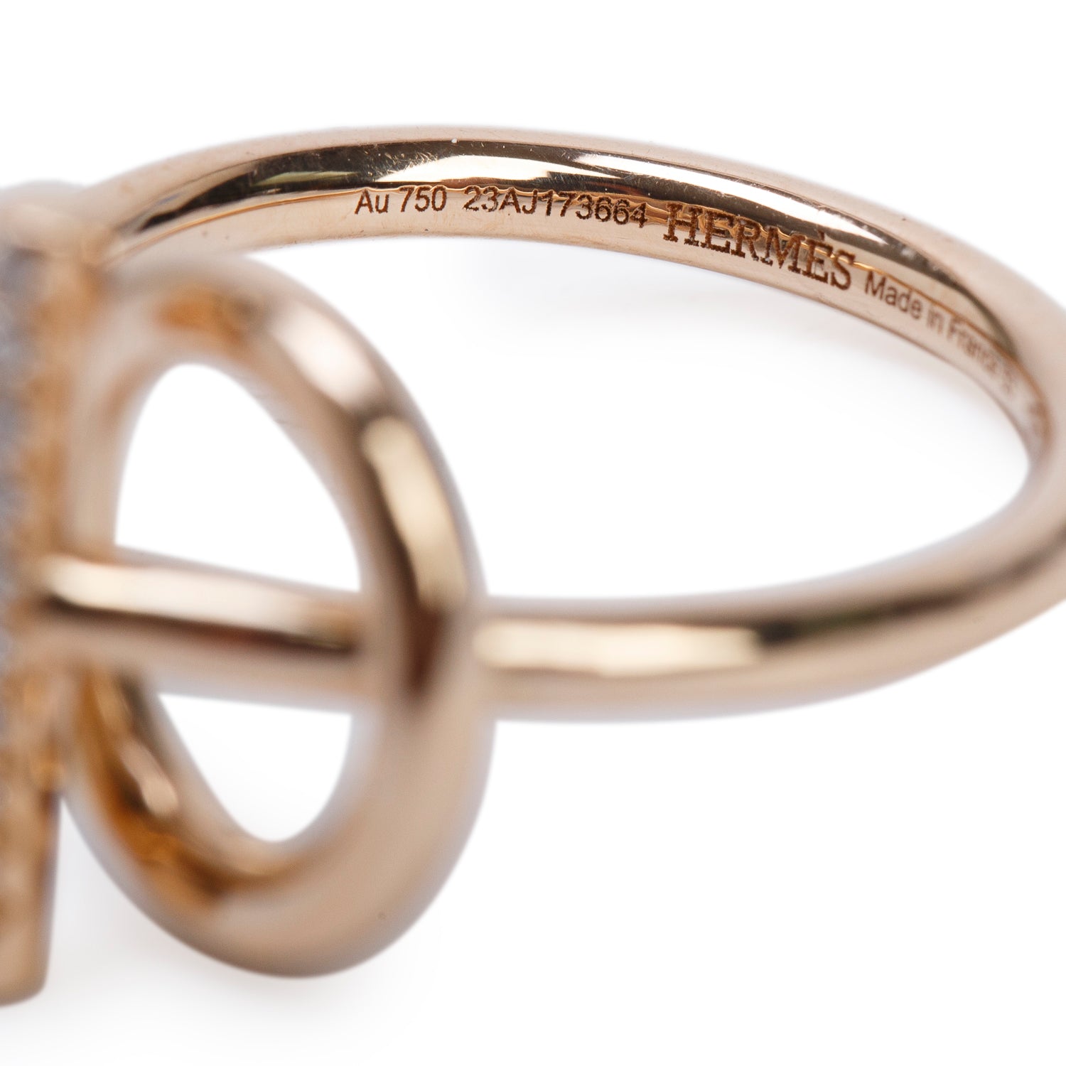 Hermes 18k Rose Gold Diamond Echappee Ring, Small Model, Size 52 6.5 w/ Box