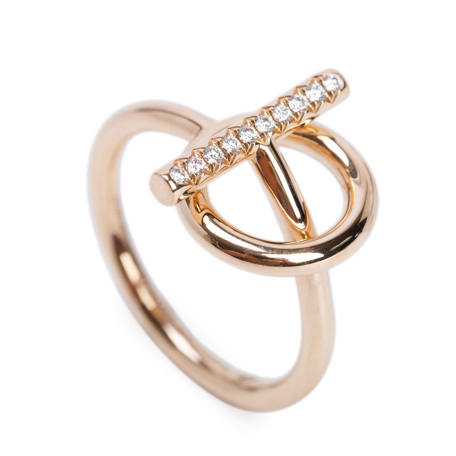 Hermes 18k Rose Gold Diamond Echappee Ring, Small Model, Size 52 6.5 w/ Box