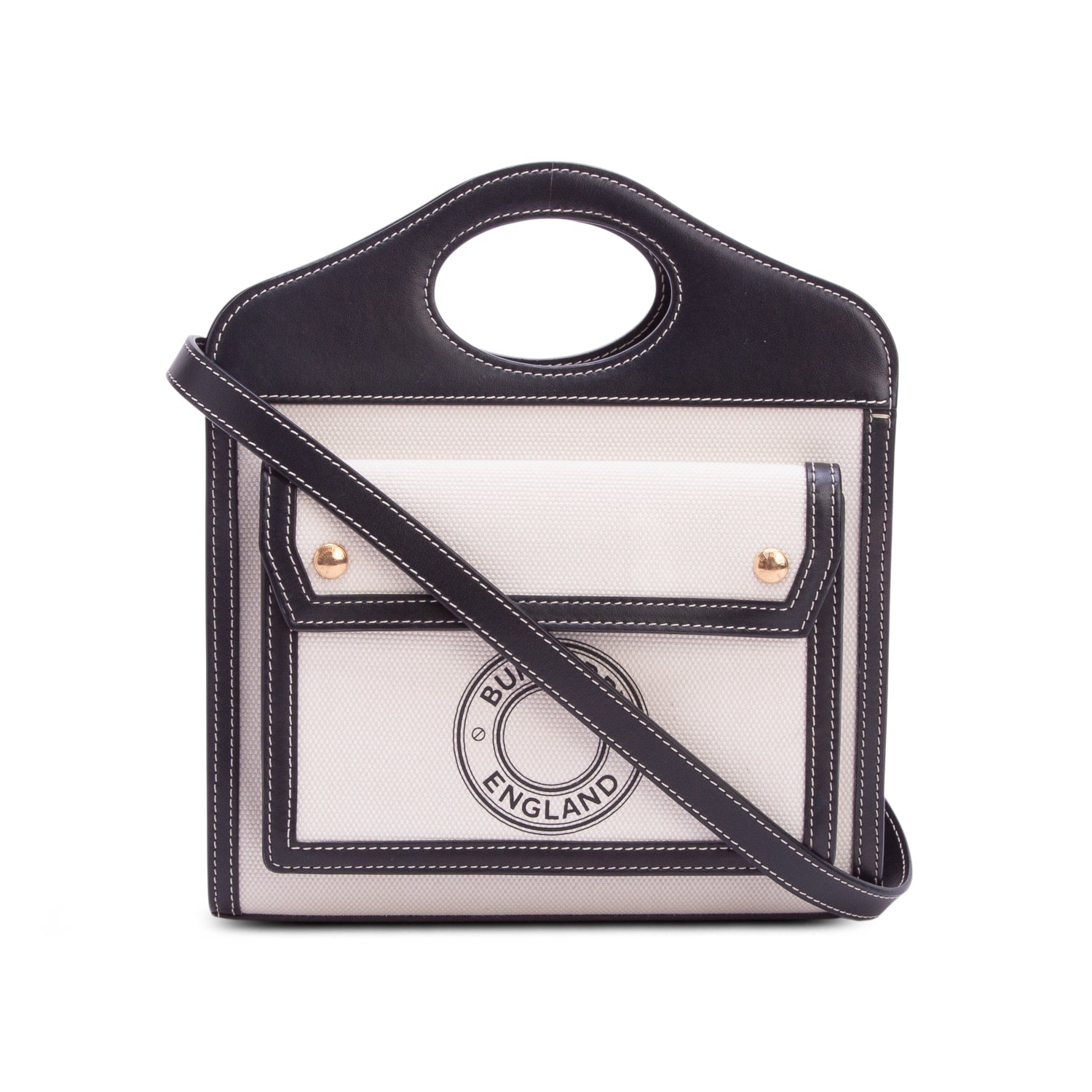 Burberry White Canvas Smooth Calfskin Two Tone Mini Pocket Bag w/ Strap
