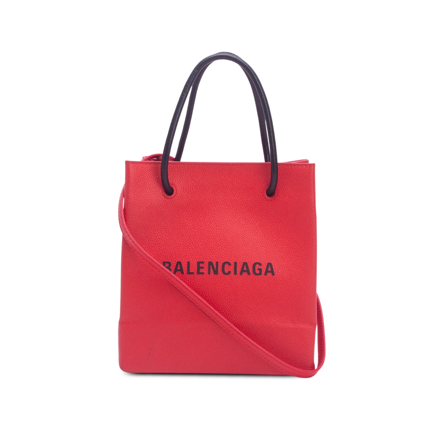Balenciaga Red Calfskin Leather XXS Logo Leather Shopping Tote w/ Strap
