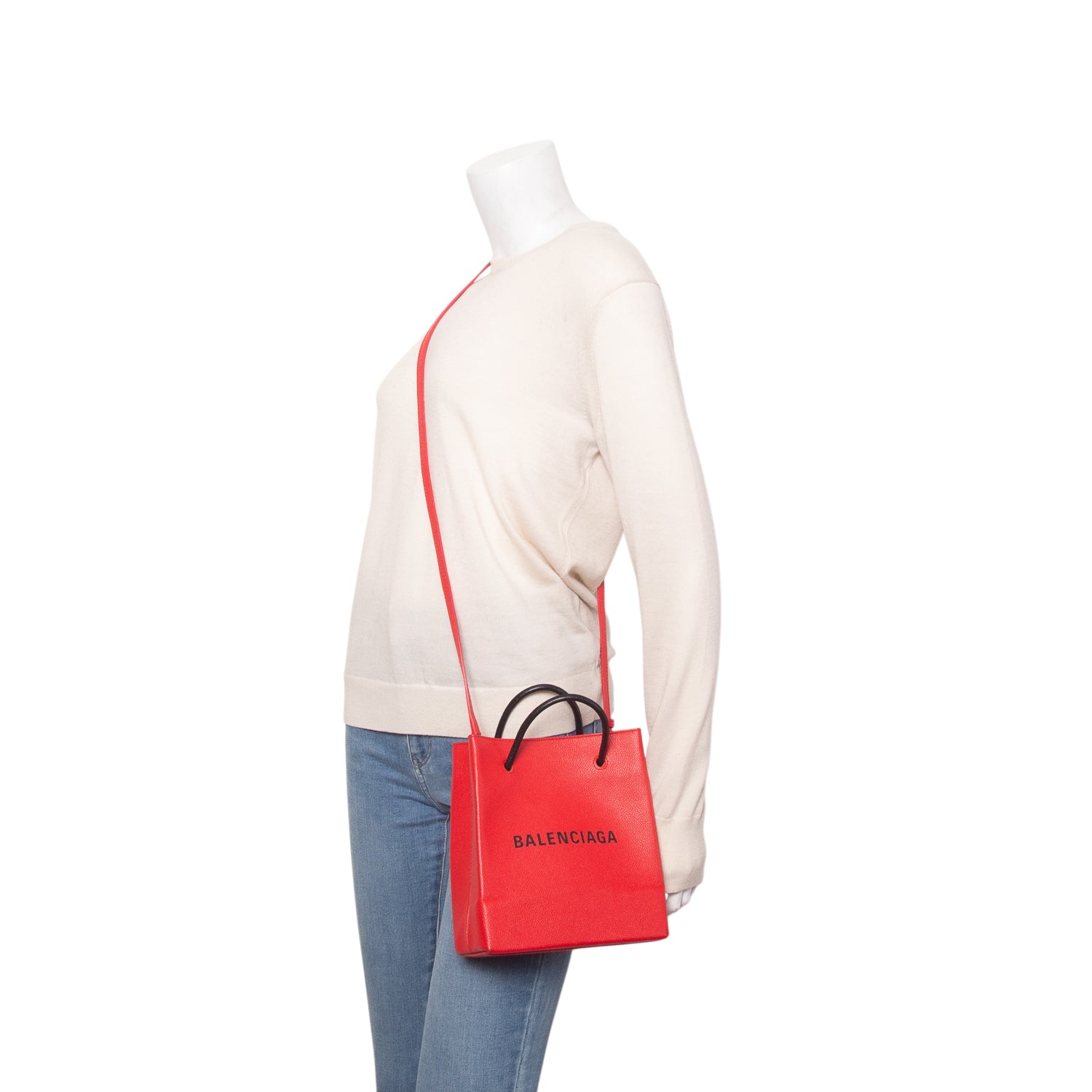 Balenciaga Red Calfskin Leather XXS Logo Leather Shopping Tote w/ Strap