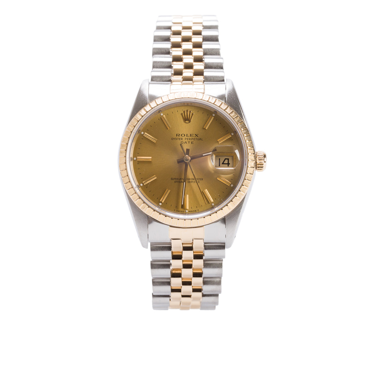 Rolex Stainless Steel & 18k Yellow Gold Oyster Perpetual Date 34 MM Automatic Watch Gold Dial 15223