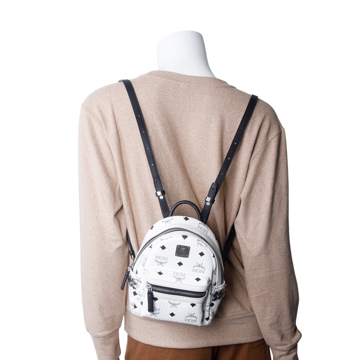 MCM White Visetos Mini Stark Bebe Boo Side Studs Mini Stark Backpack