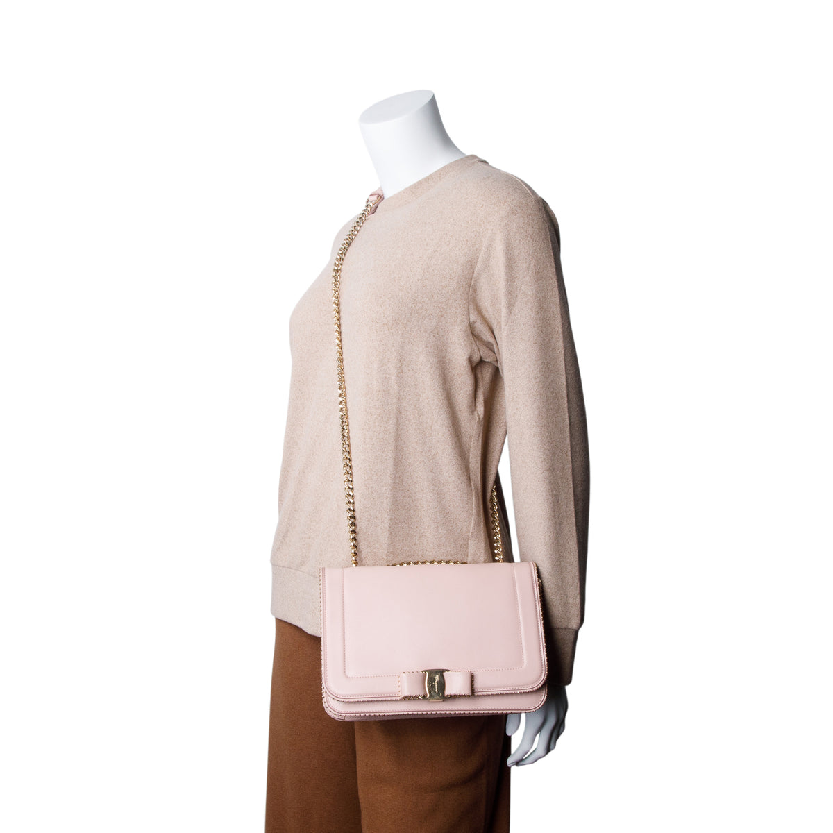 Ferragamo Pink Smooth Calfskin Vara Bow Shoulder Bag