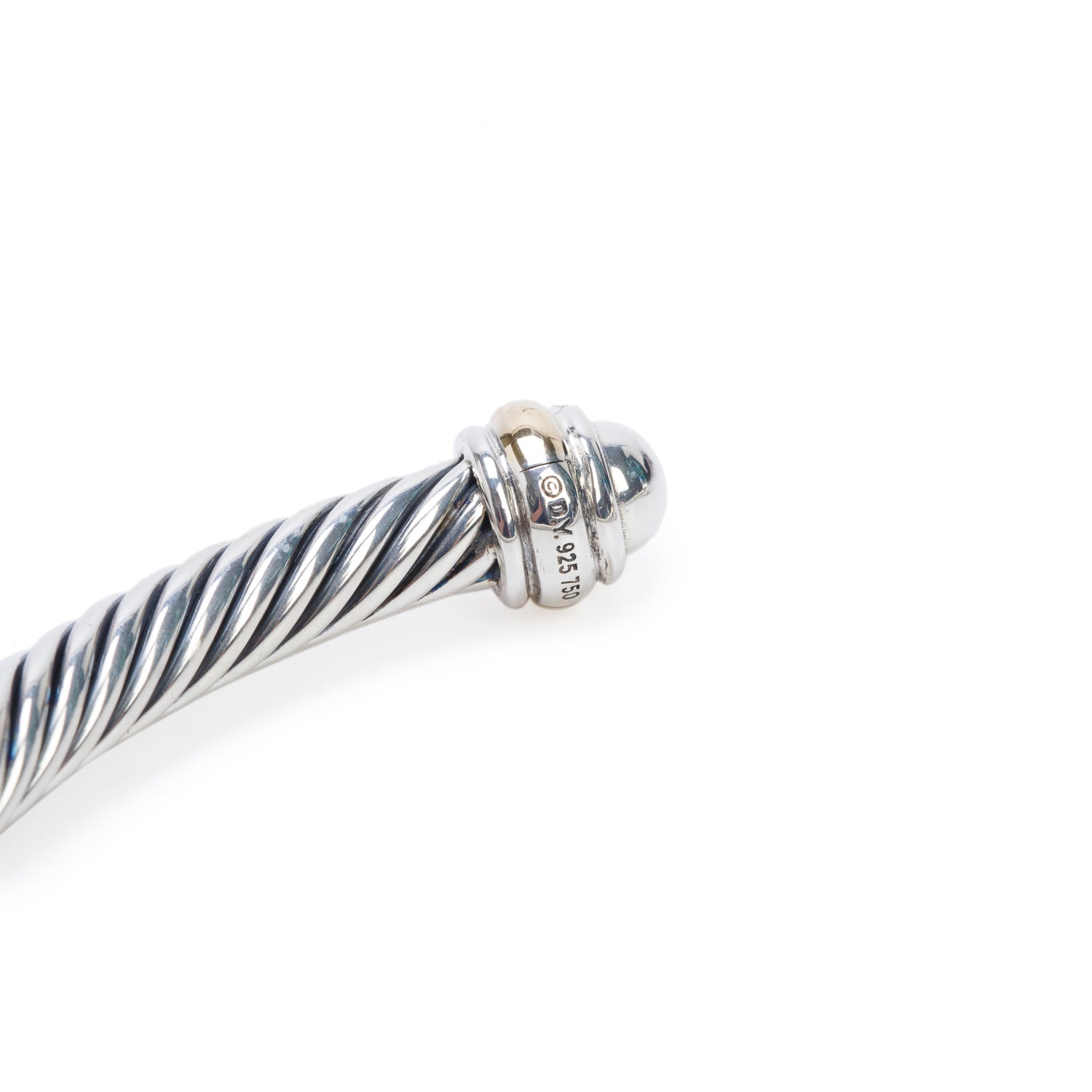 David Yurman Sterling Silver & 18k Yellow Gold 4MM Classic Cable Cuff Bracelet