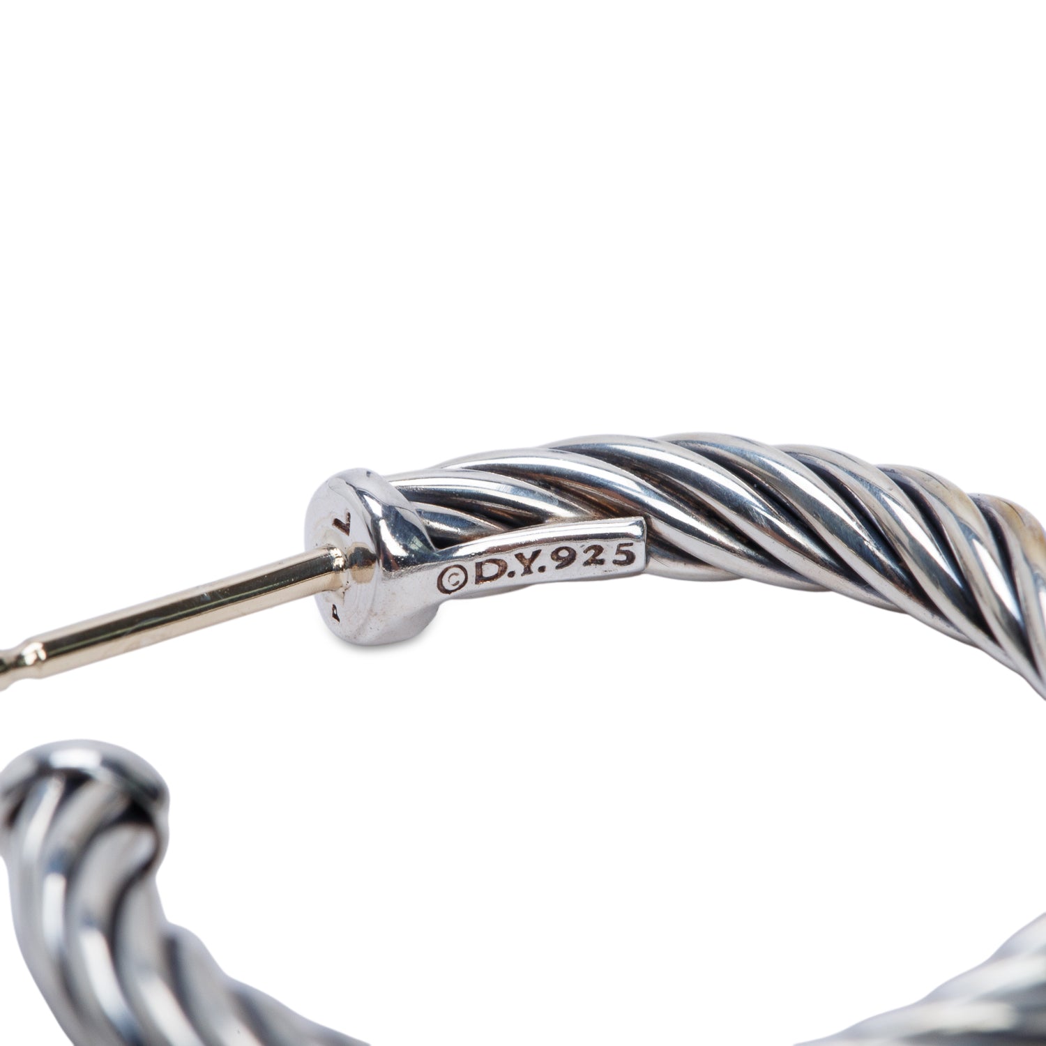 David Yurman Sterling Silver & 14k Yellow Gold Post Cable Hoop Earrings, 1"