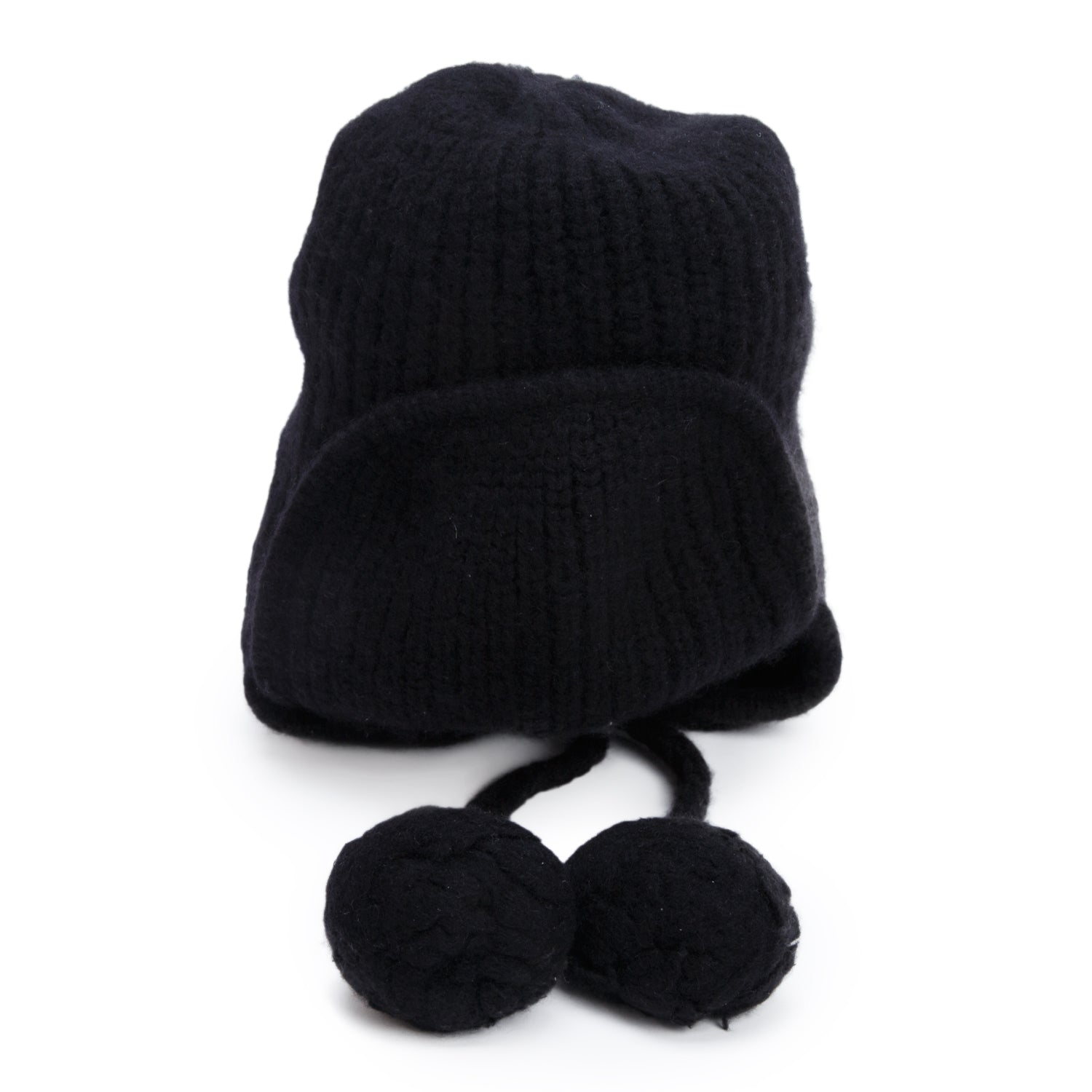 Chanel Black Cashmere Silk CC Logo Earmuffs Beanie